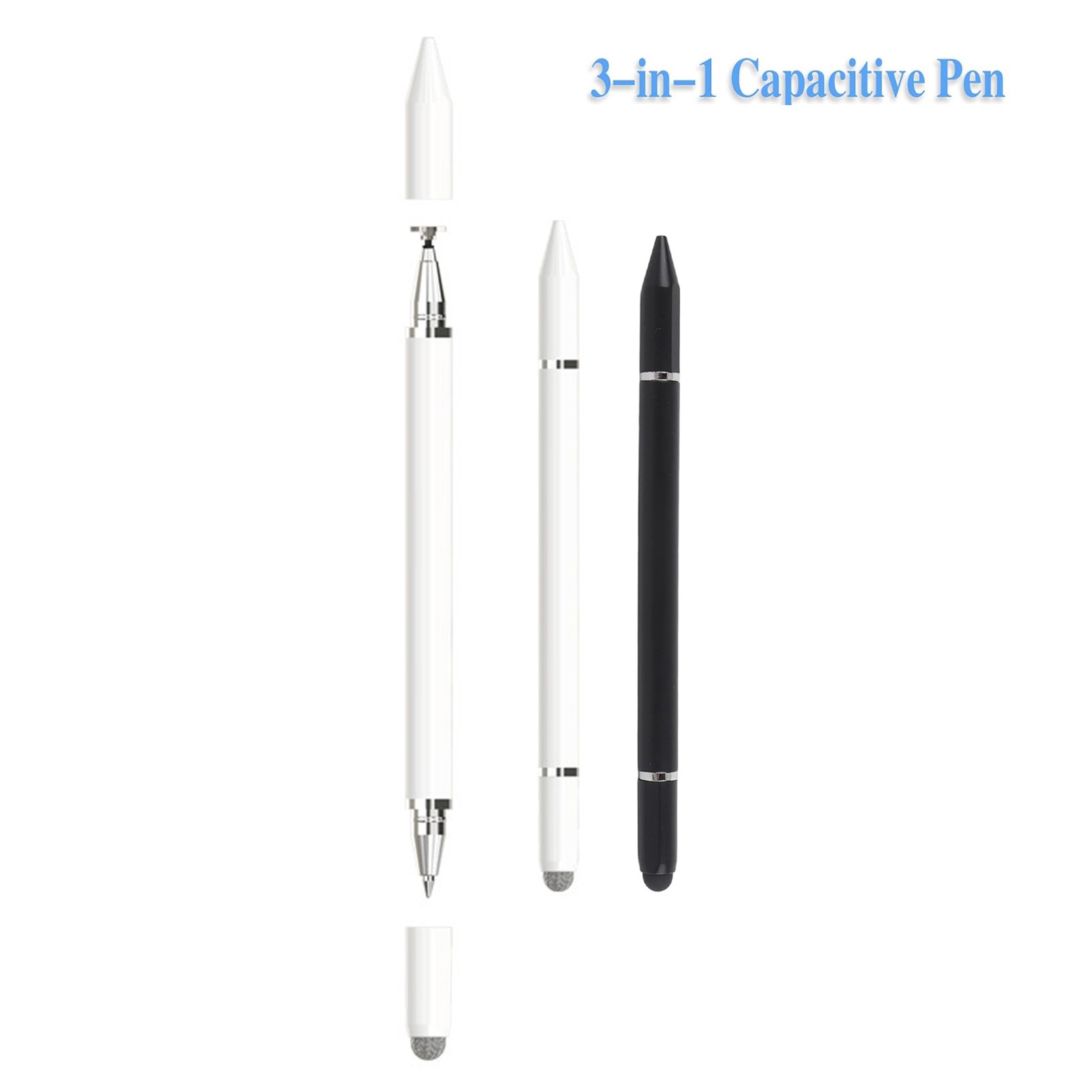 Stylus Pens for iPad/Android 3 in 1 Ballpoint Pen+Fiber Tip+Clear Disc Tips