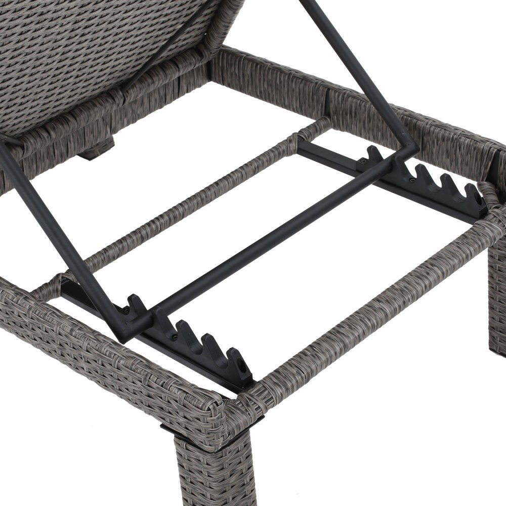 Outdoor Patio Chaise Lounge Cushion Waterproof in Modern Black PE Rattan, 77"