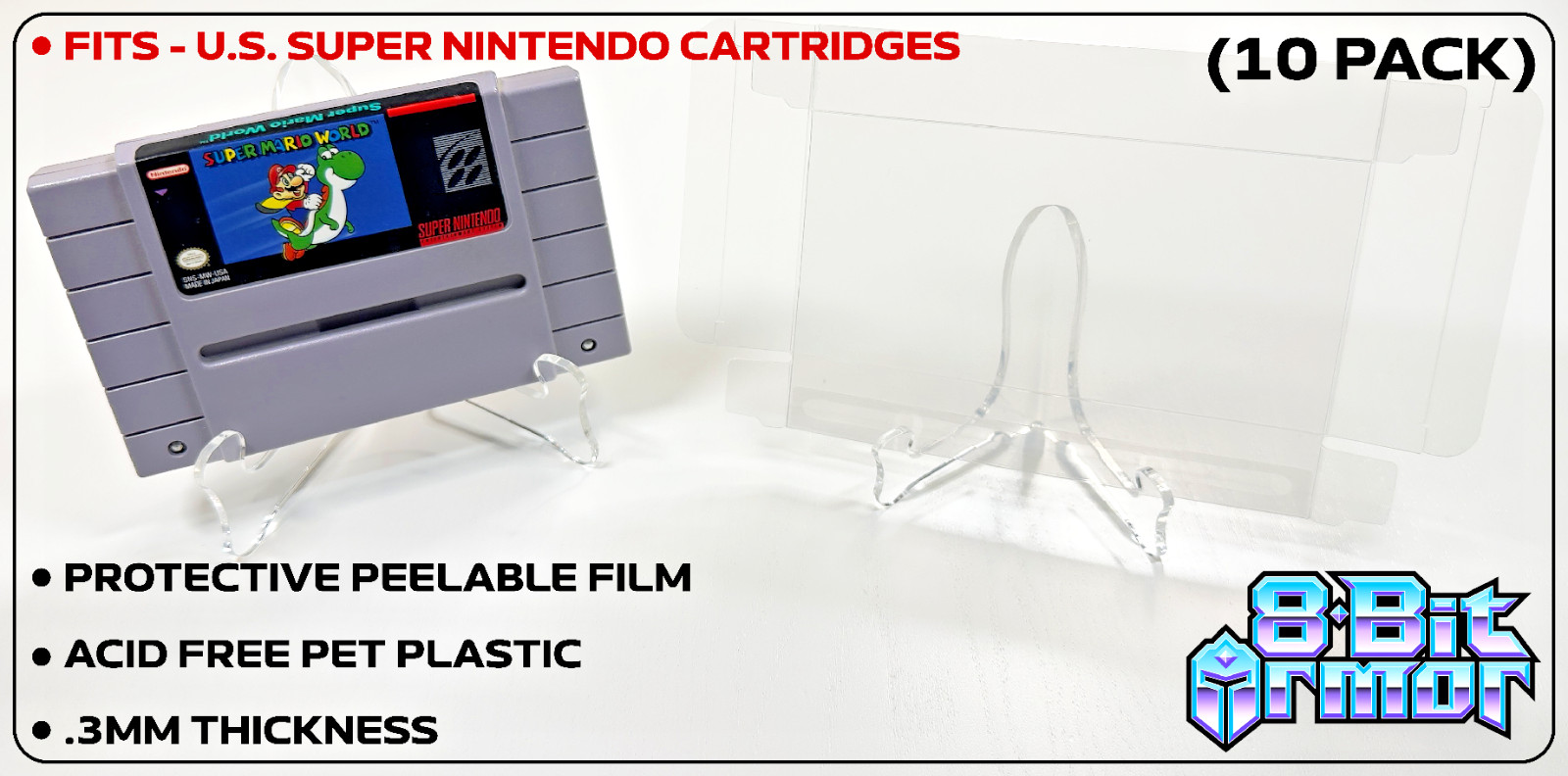 10 Cartridge Protectors for Super Nintendo SNES Cart Game Clear Display Case