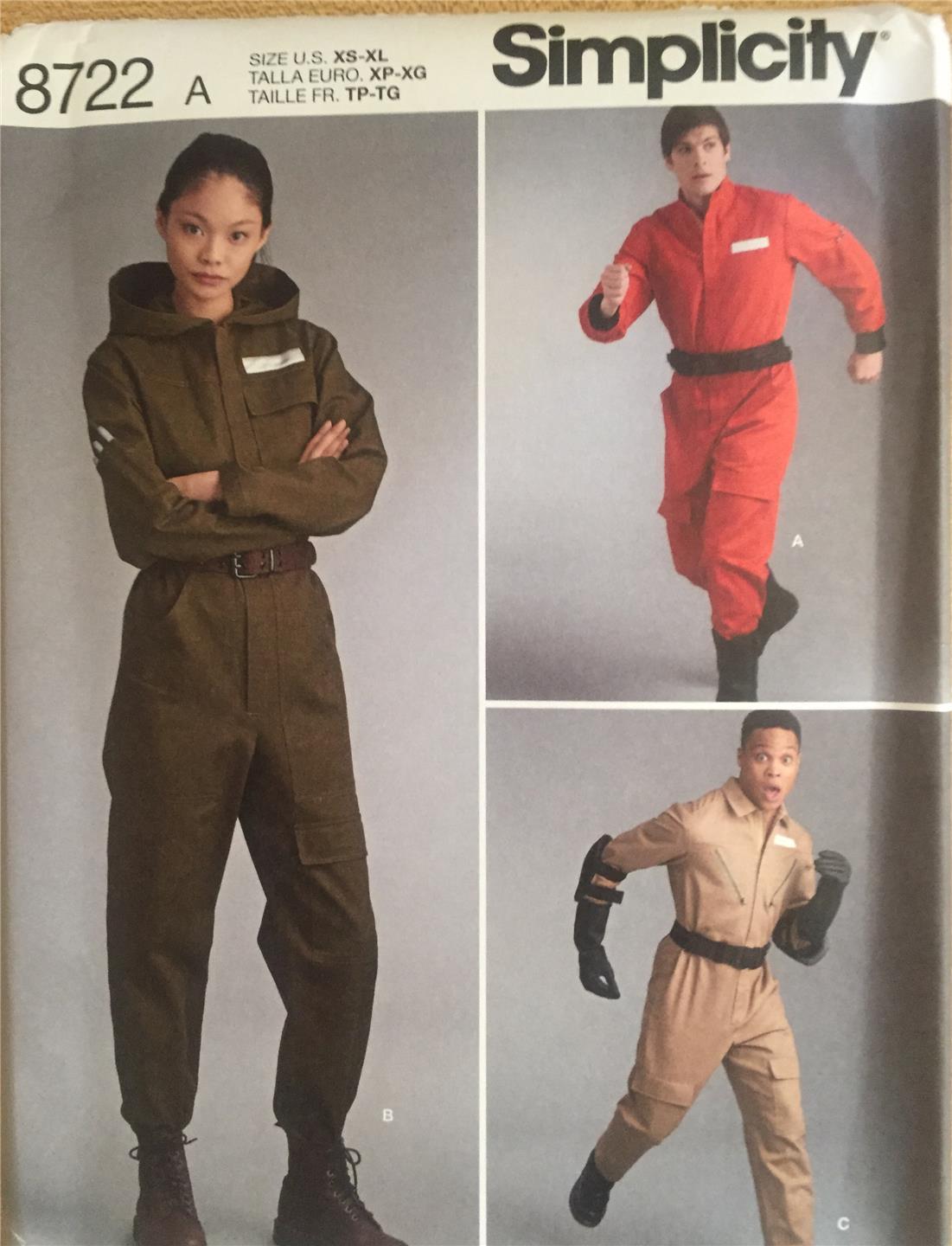 Simplicity 8722 Flight Coveralls Jumpsuit Costume Pattern Unisex Size XS-XL