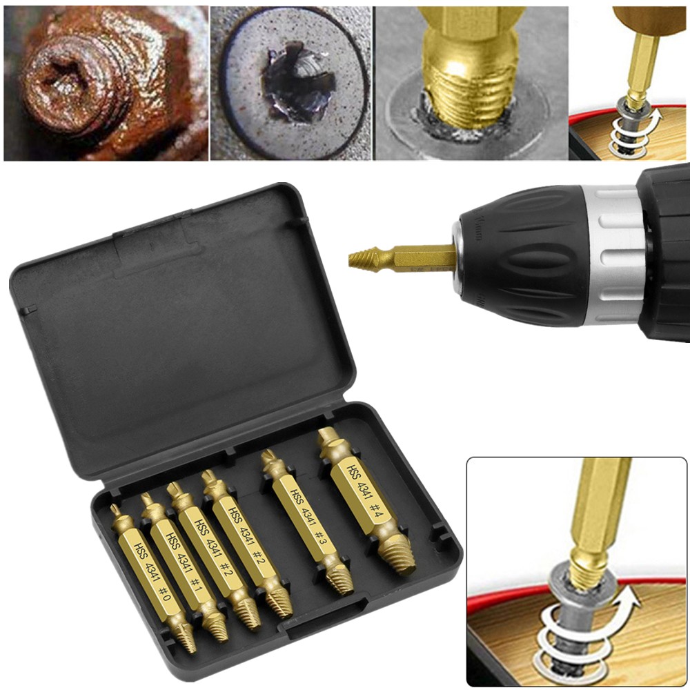 6 Piece Damaged Screw Extractor Tip Drill Bit Stripped &Broken Bolt Removal Tool
