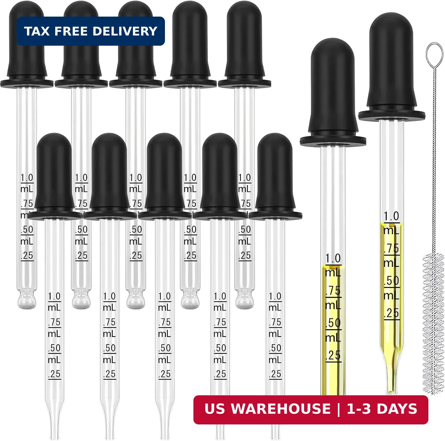 12 PCS 1ml Glass Eye Dropper, Upgrade Super Suction Pipettes with Rubber Head, M