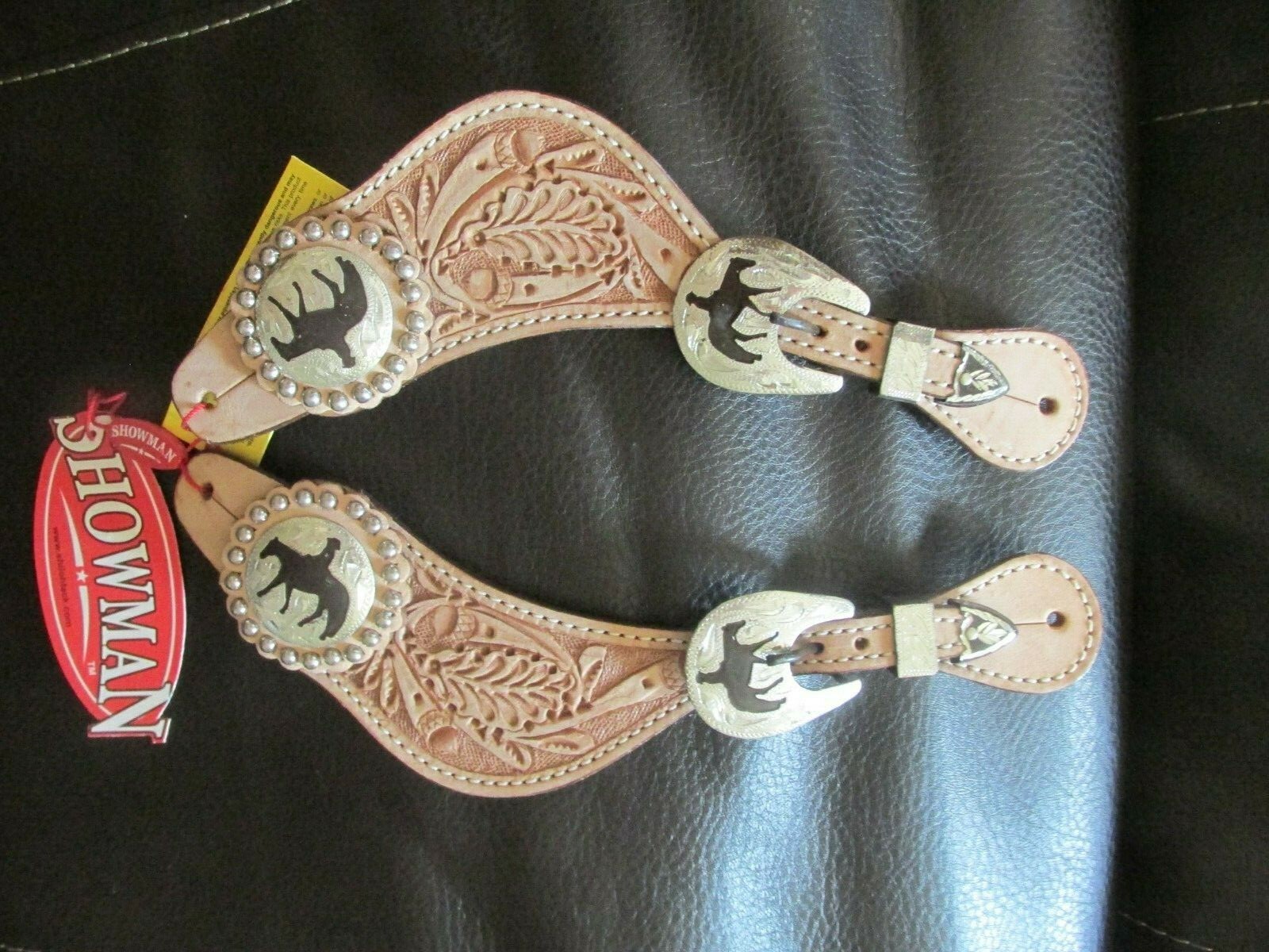Lite Brown Leather Spur Straps Horse & Rider Ornament