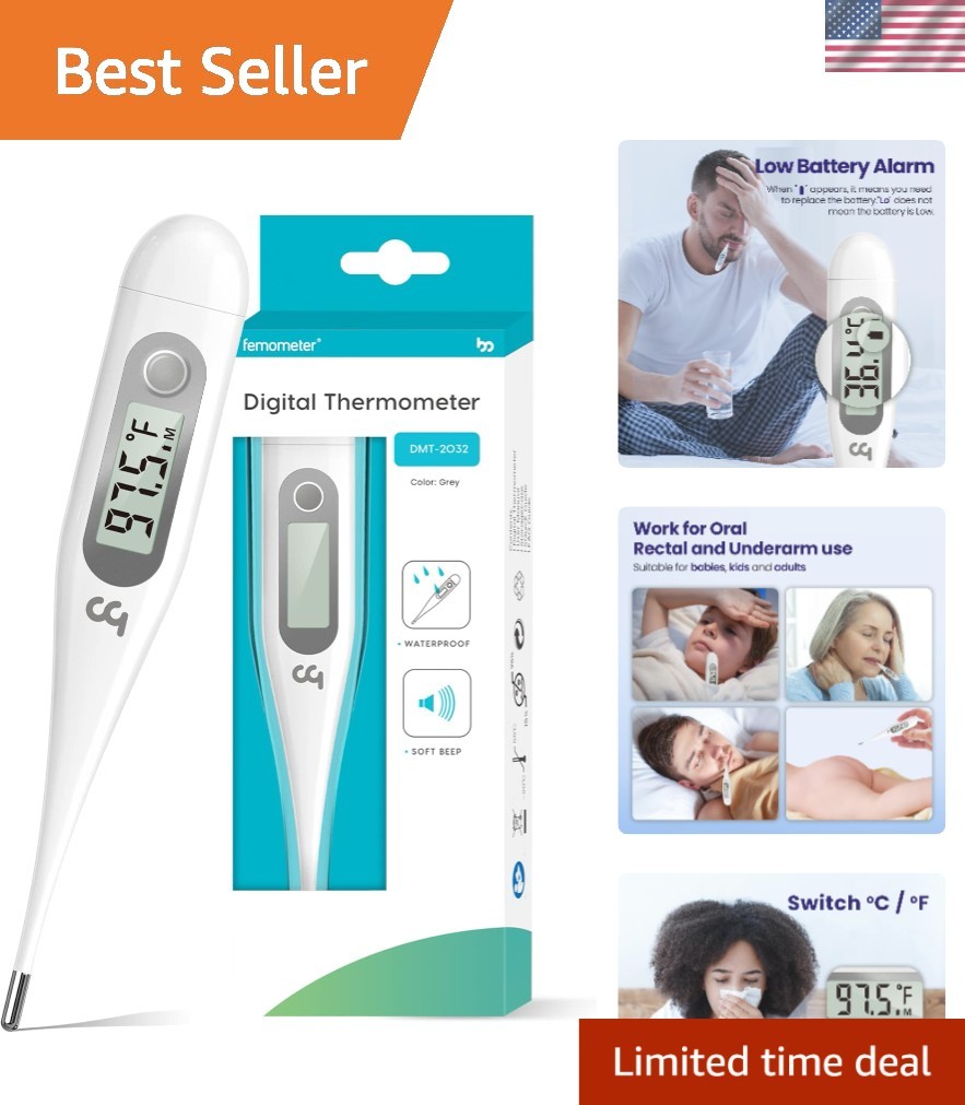 Versatile Digital Thermometer for All Ages: Fever Alert & Memory Recall, Grey