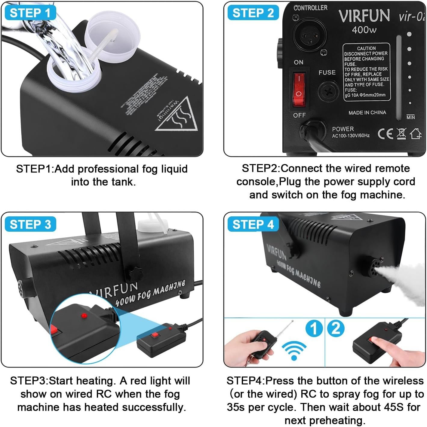 Fog Machine, Smoke Machine with Wireless&Wired Remote Control for Halloween, ...