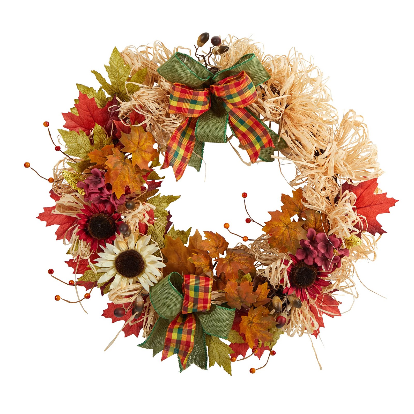 Nearly Natural 30in. Harvest Autumn Sunflower, Maple Leaves and Berries Artifici