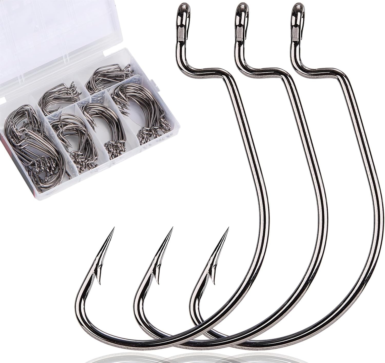 120Pcs Bass Fishing Hooks Freshwater Premium Extra Wide Gap Offset Worm Bass Ho