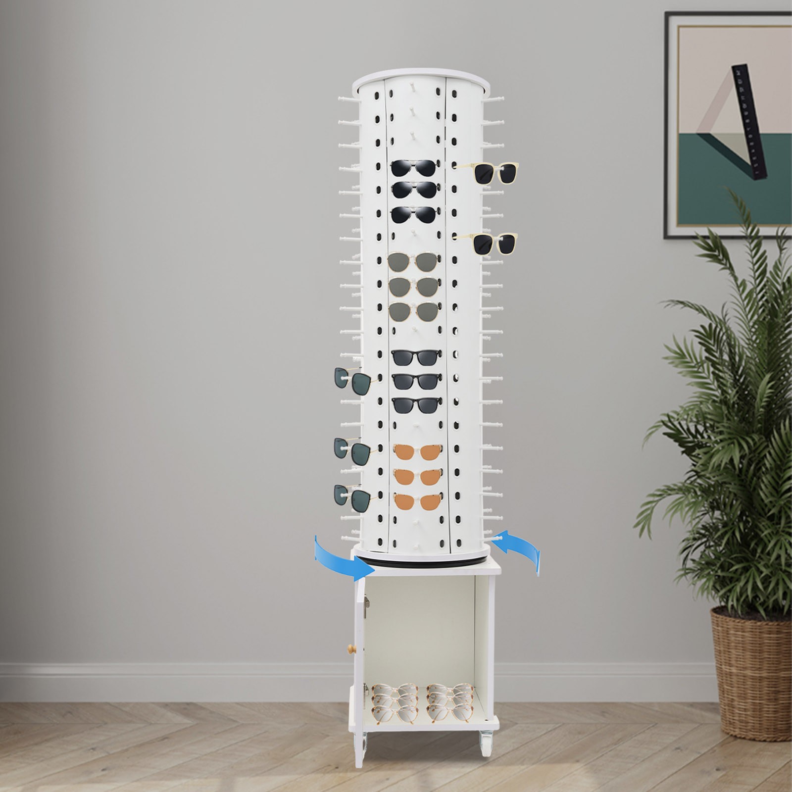 Sunglasses Display Stand w/ Storage Cabinet,Floor-standing Eyeglass Display Rack