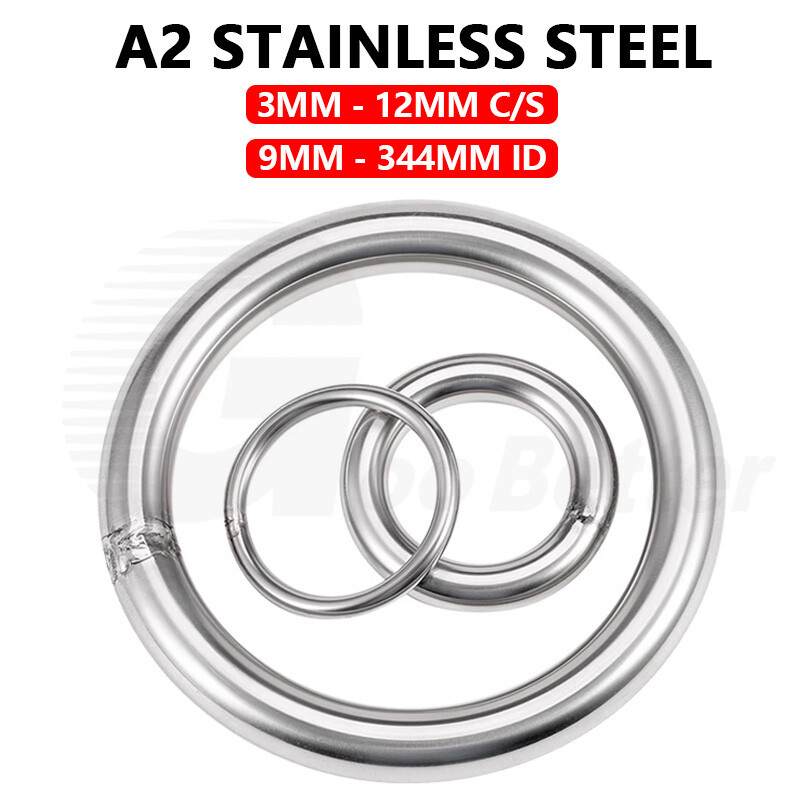 Stainless Steel O Ring Polished Welded Round Ring Heavy Duty Solid 9-344mm ID A2