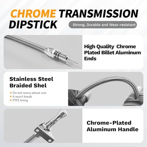 Chrome 727 Transmission Dipstick, Flexible, Firewall Mount, Compatible with