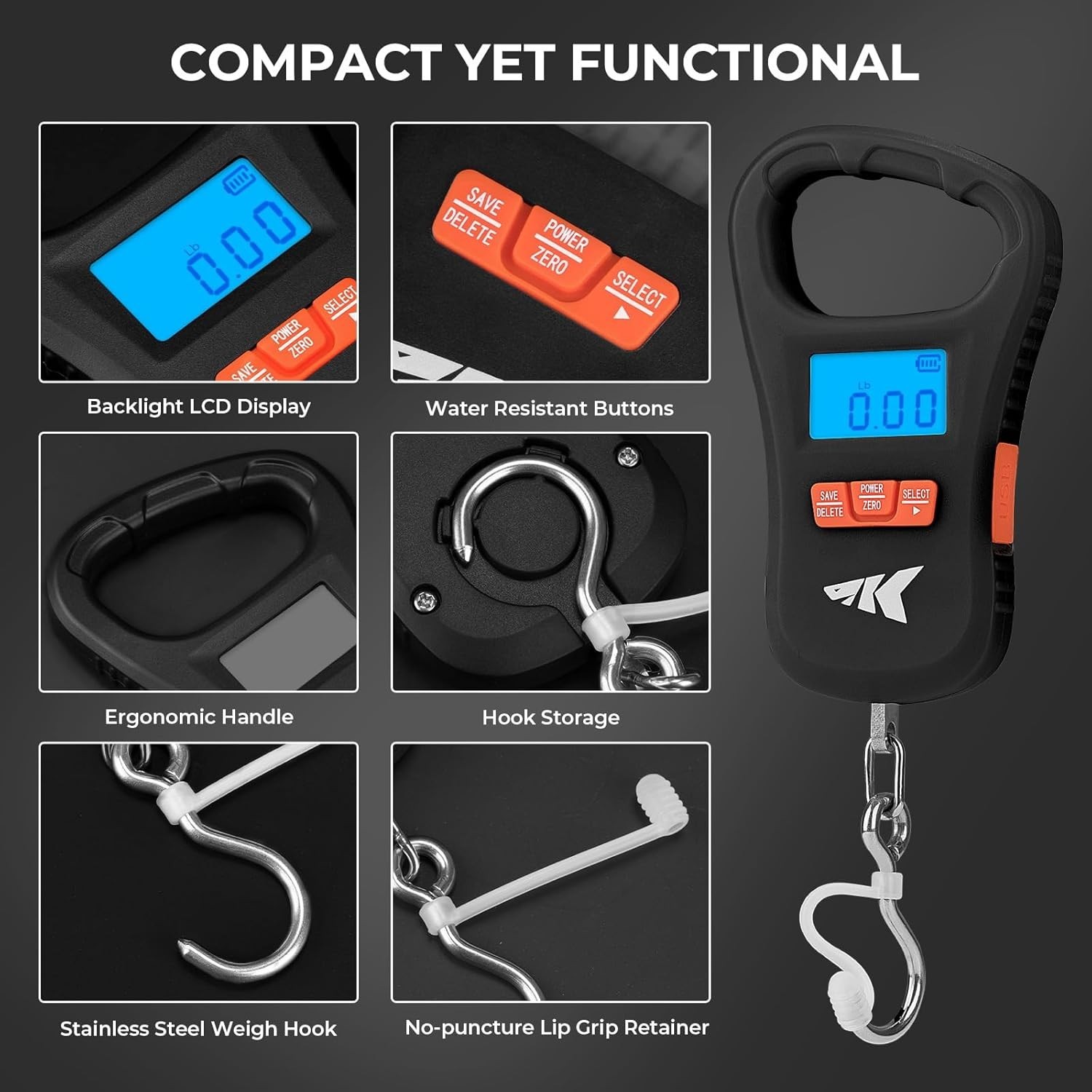 Compact ToughTide Digital Fish Scale - 65lb Capacity with Memory Function & LCD