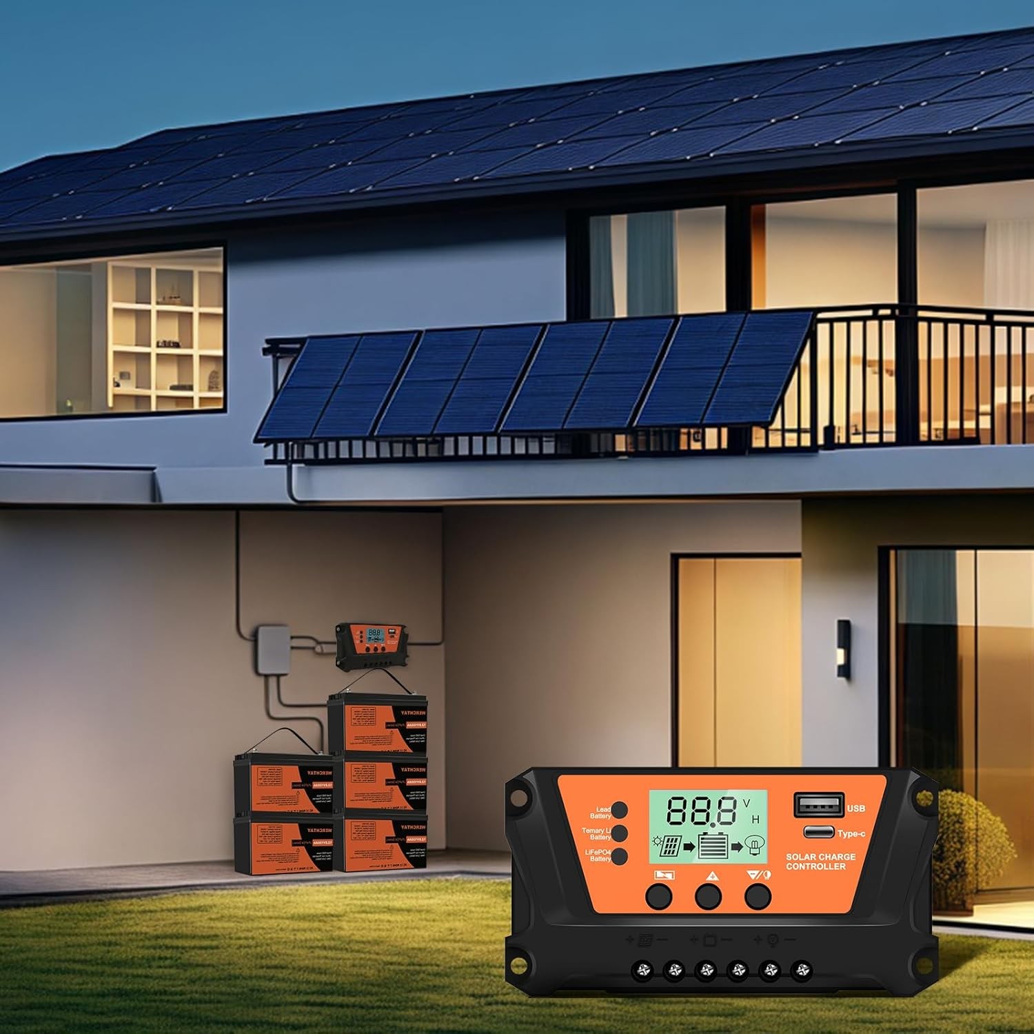 30-100A Solar Panel Regulator Charge Controller 12V/24V Auto Focus Tracking