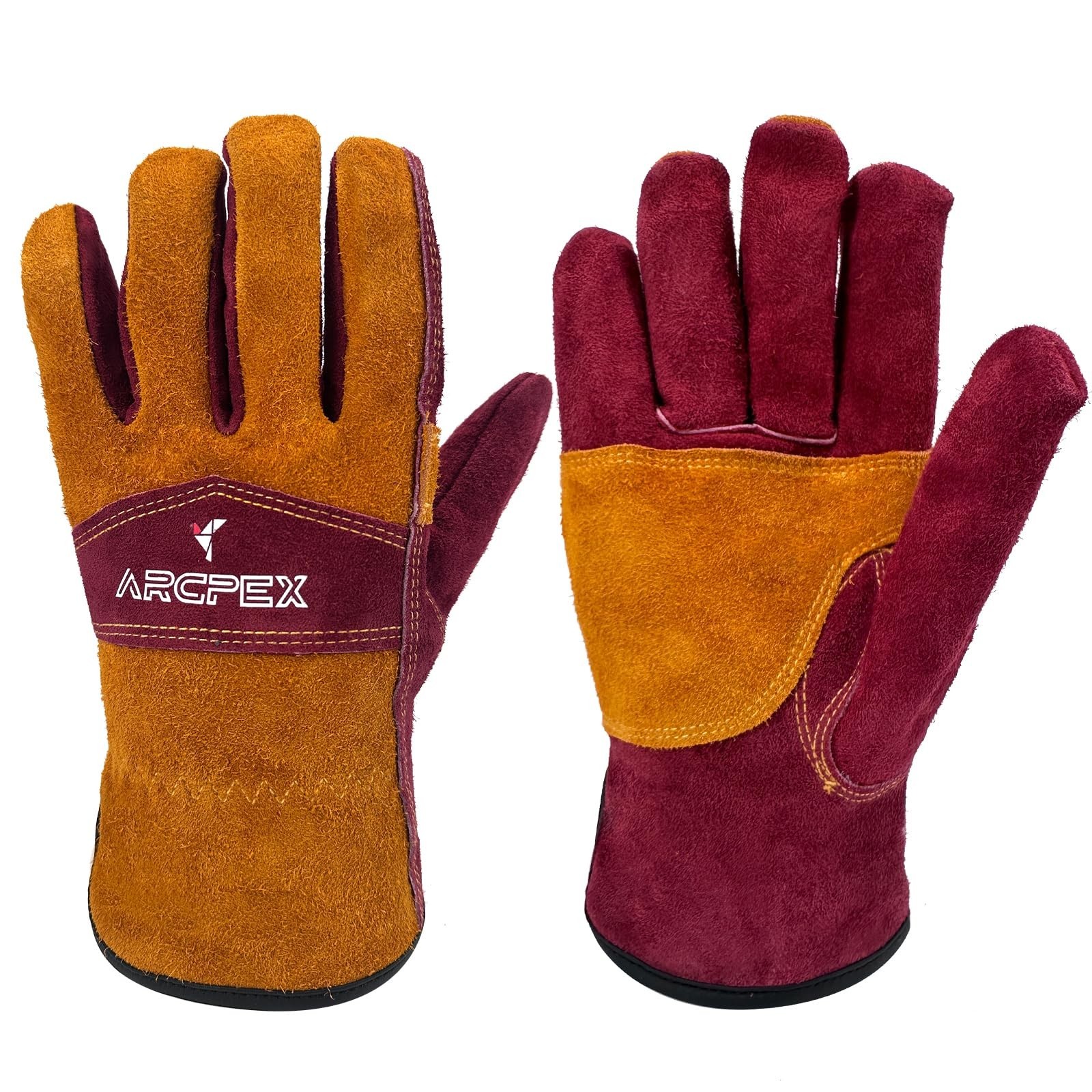 10IN Leather Work Gloves, Heavy-Duty Welding Gloves for MIG TIG Welding, Gard...