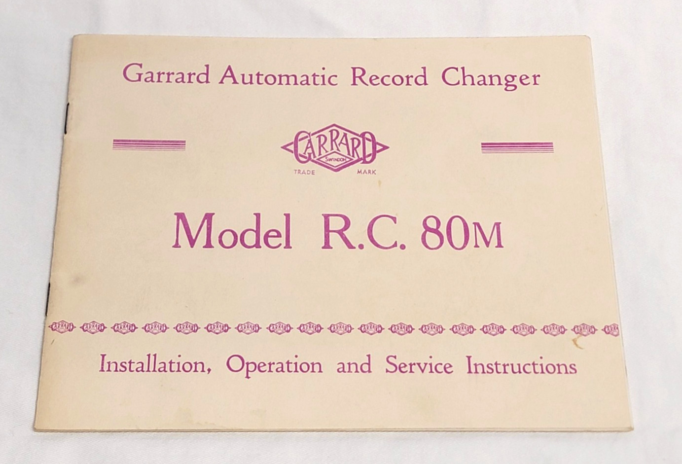Garrard RC 80 Installation , Operation and Service Instructions Handbook Manual