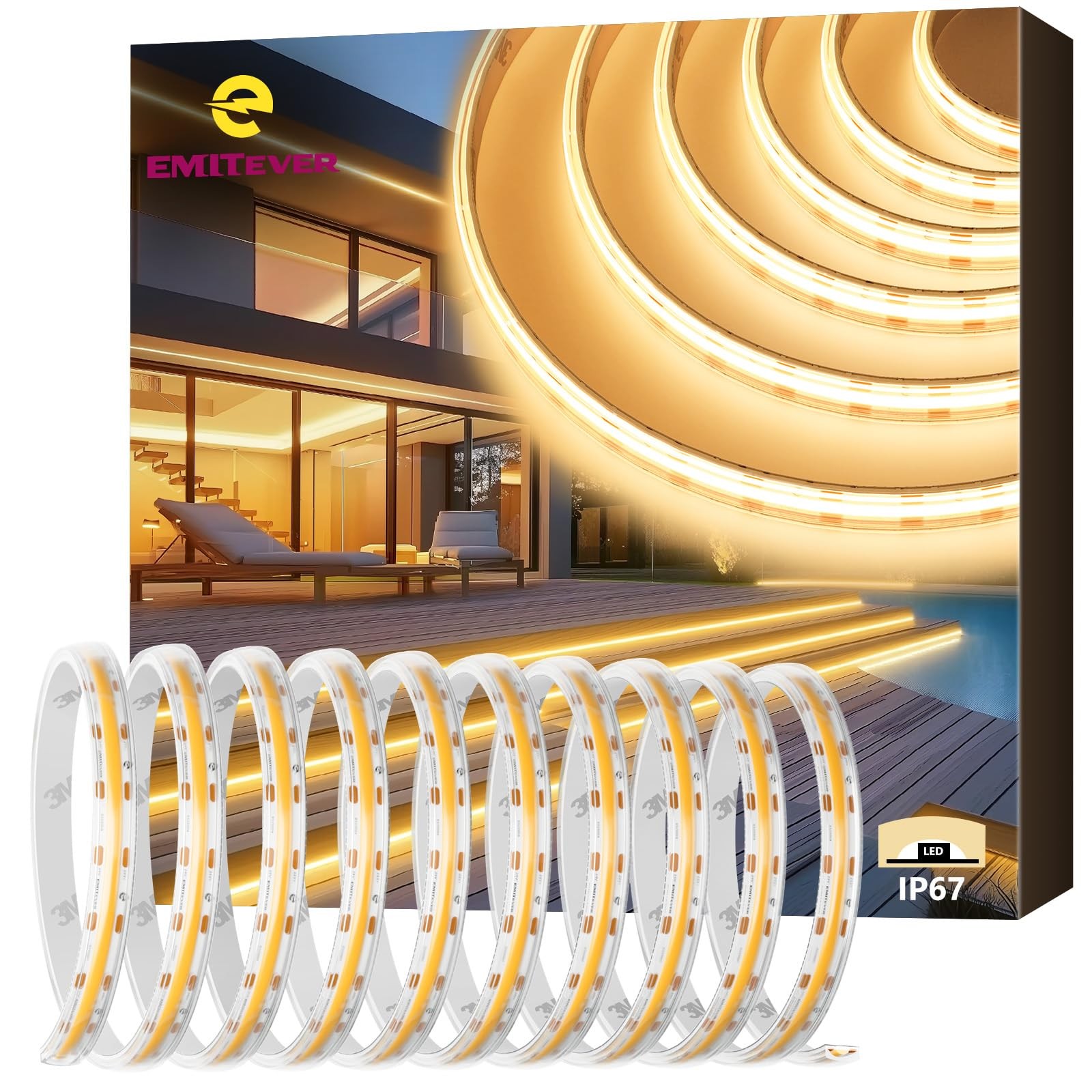 COB LED Strip Lights Waterproof IP67, 2700K Warm White Outdoor 24V Dimmable S...