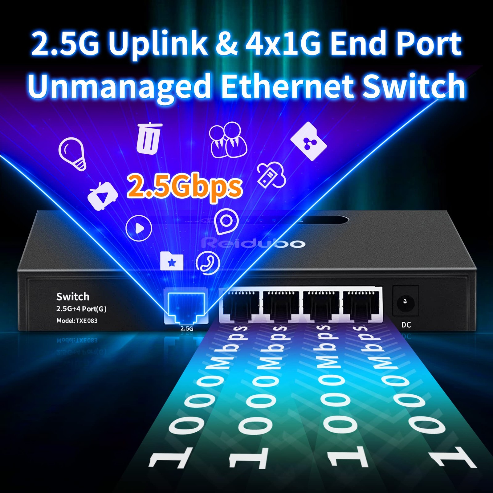 2.5G Uplink Ethernet Splitter MultiGigabit Network Hub Switch Unmanaged