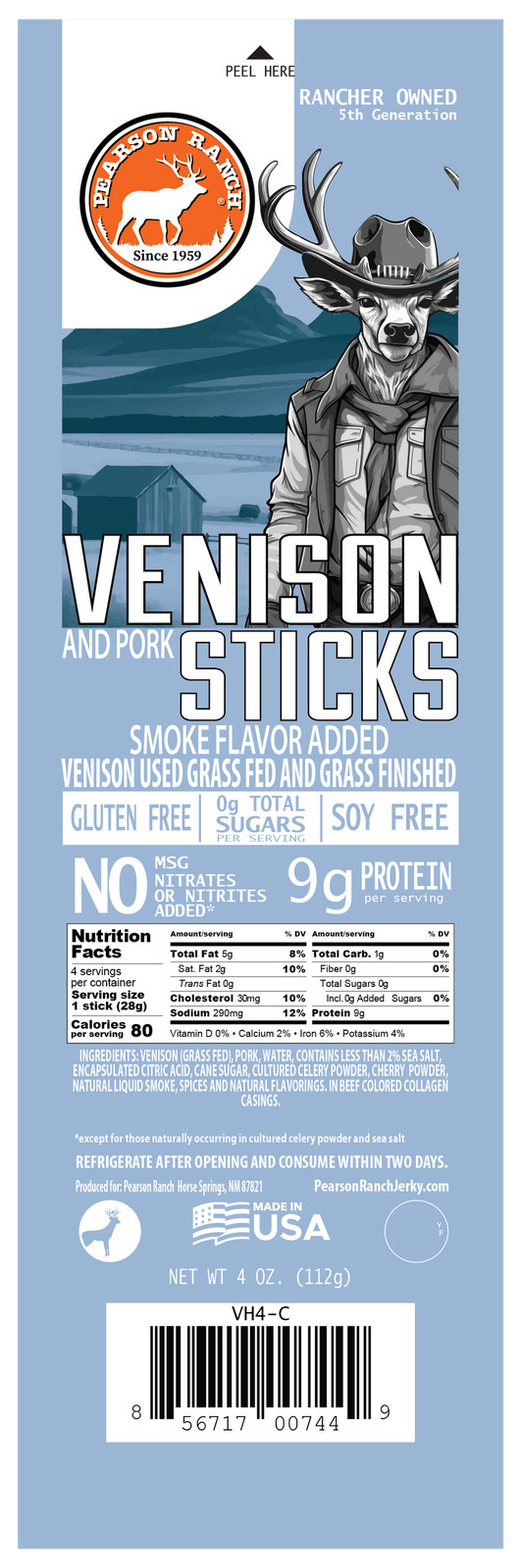 Exotic Wild Game Pearson Ranch Venison Deer Meat Snack Stick Multi-Pack of 4