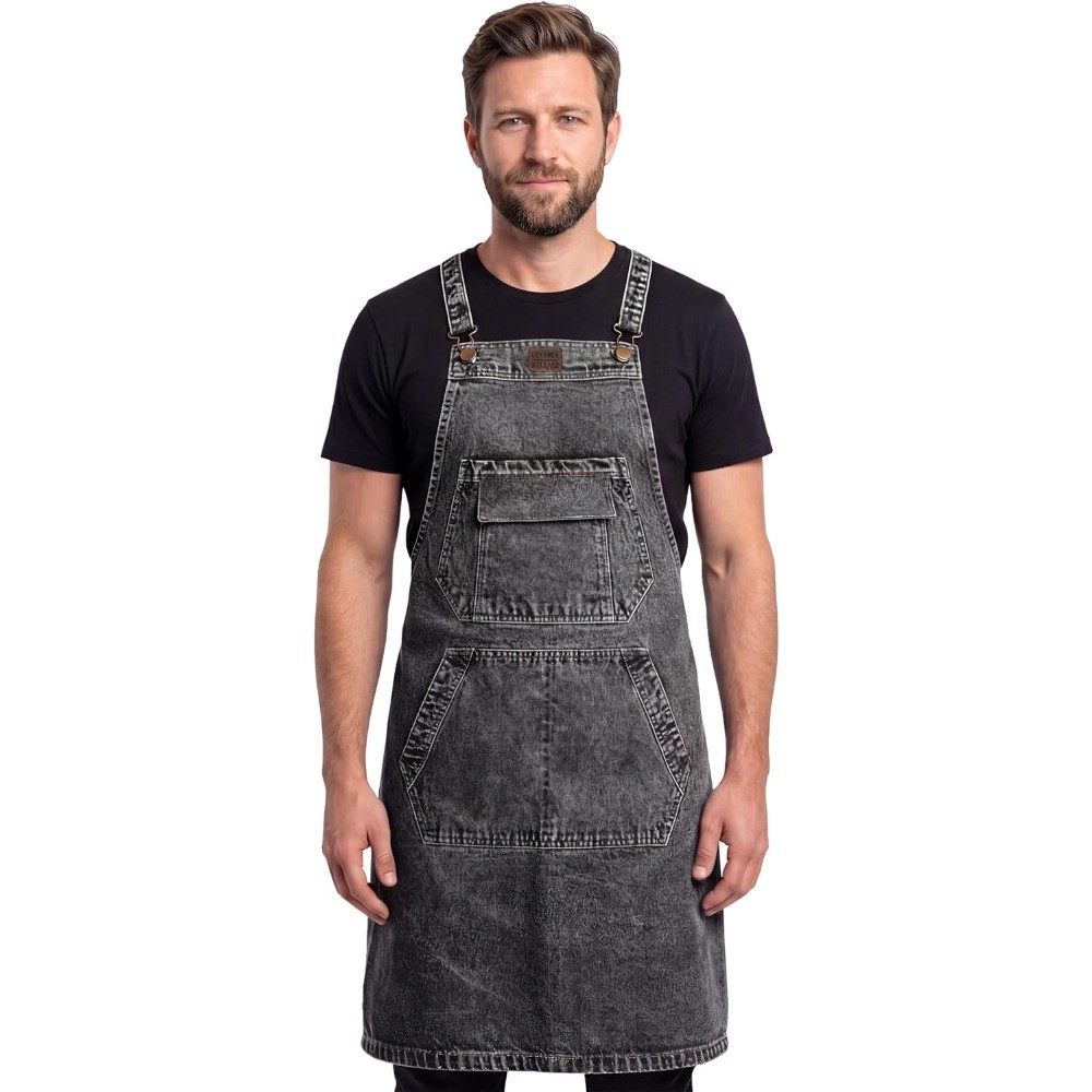 Cross Strap Denim Work Apron Pockets Barista Hair Stylist Gardening