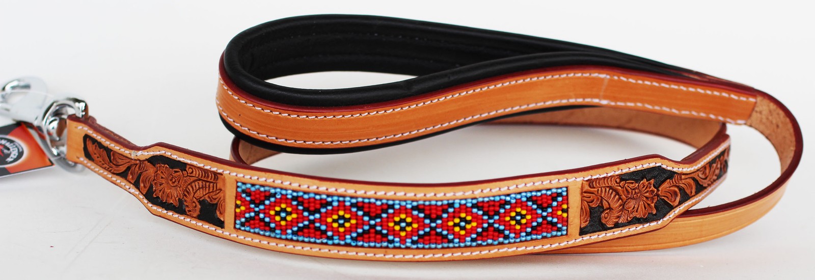 Handmade Beaded Leather Dog Collar Leash Padded Handle 6' 600120B