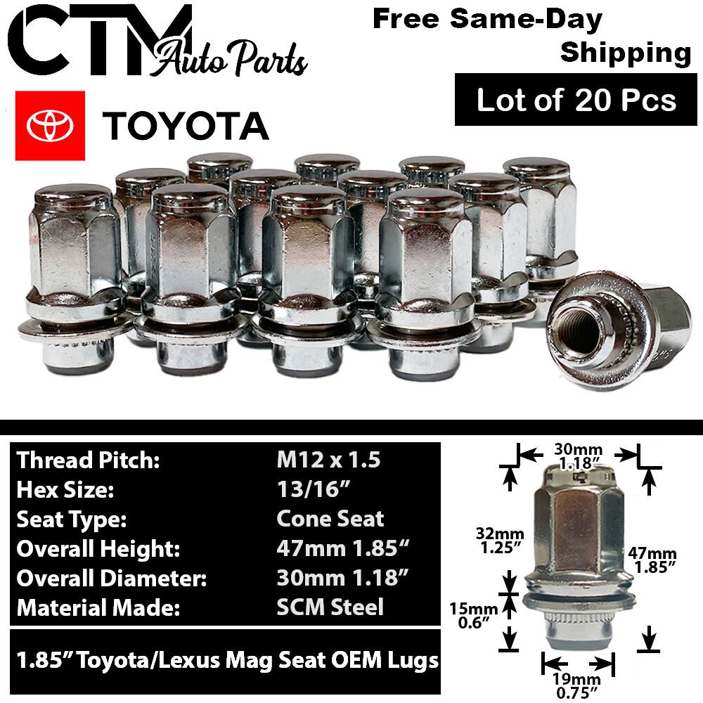 20Pcs 1.85" TALL CHROME TOYOTA LEXUS SCION FACTORY OEM MAG SEAT LUG NUT M12x1.5