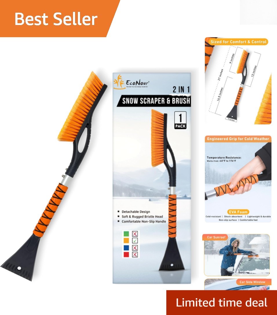 27" Durable Aluminum Ice Scraper with Ergonomic Grip for Snow-Free Windshields