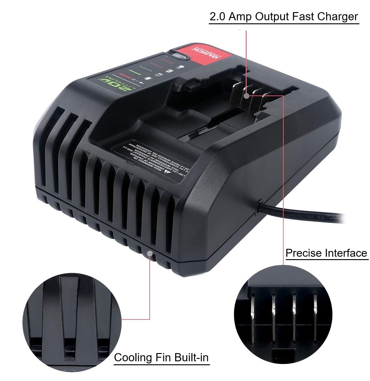 Fast Battery Charger for Power Tool Lithium Battery Power Core Base 20V 2A De...