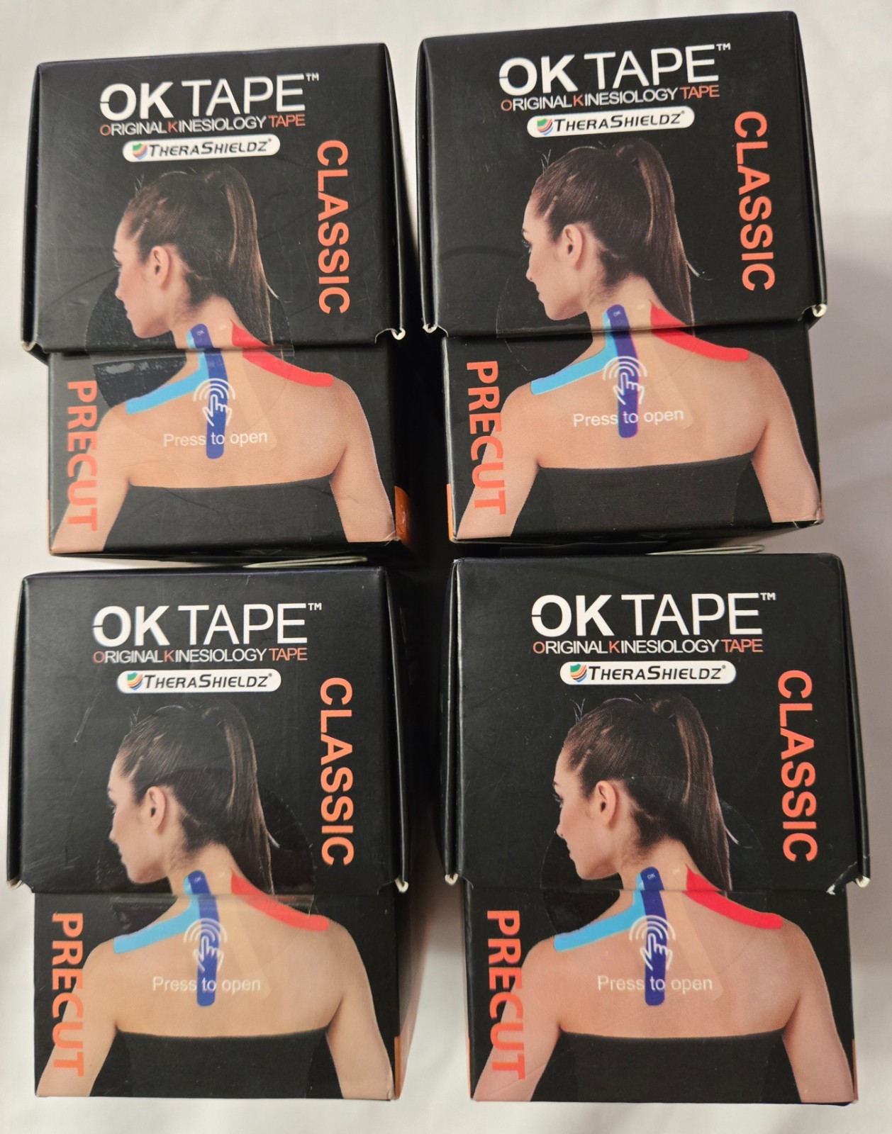 Lot of 4-OK Tape Precut Classic Kinesiology Tape-2in x 16.4 ft-Exp 2027