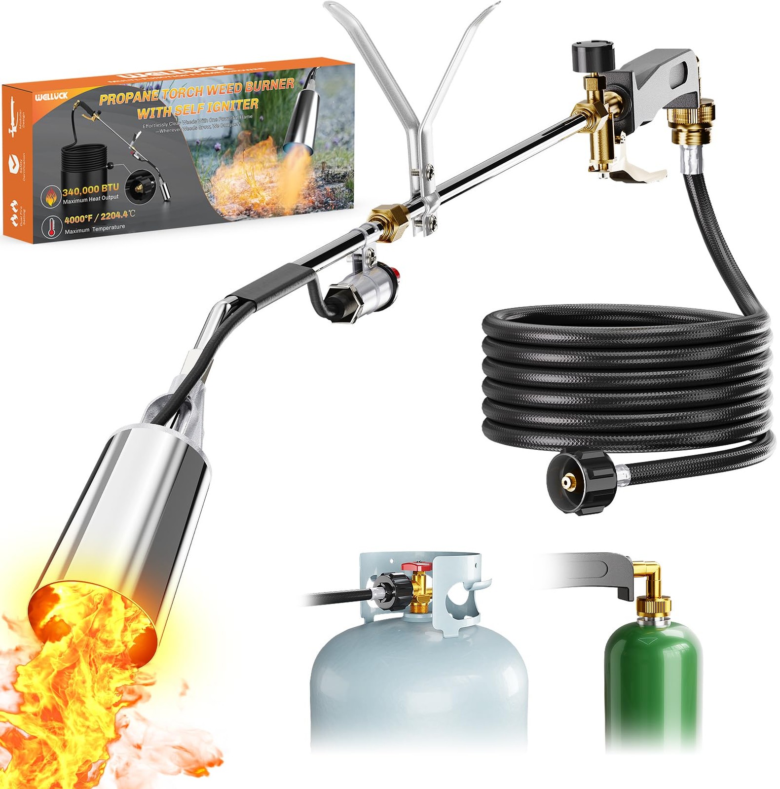 WELLUCK Propane Torch Weed Burner, Weed Torch 340,000 BTU Flamethrower with QCC