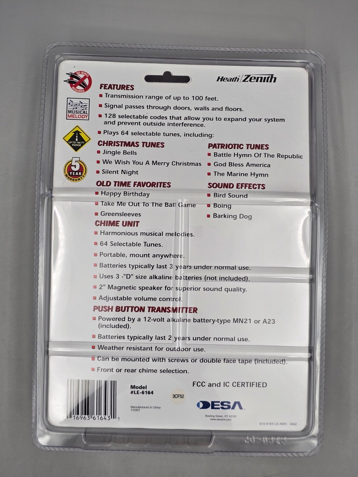 NEW Heath Zenith Wireless Portable Musical Chime Kit Doorbell LE-6164 Door Bell