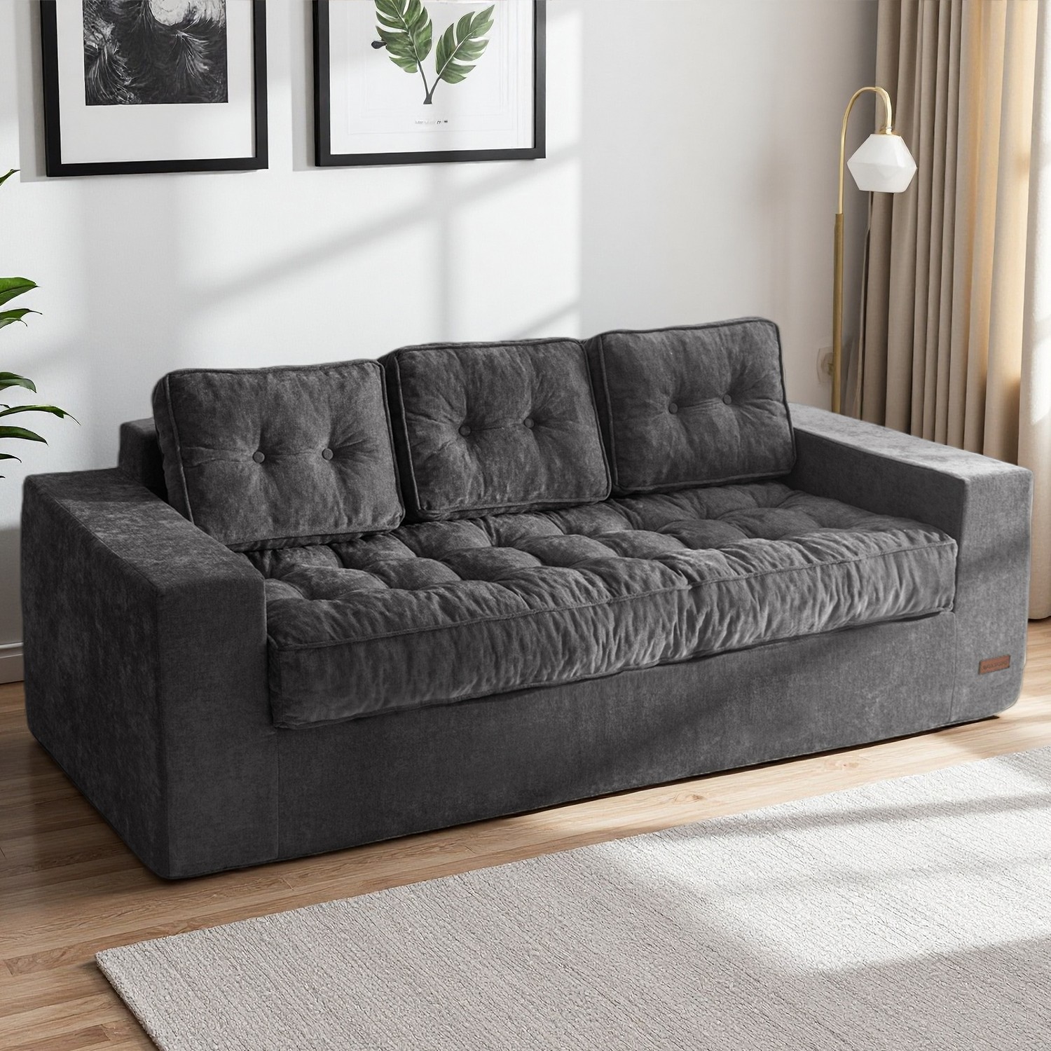 MAXYOYO 3 Seater Boneless Couch,Chenille Comfy Sofa with Extra Deep Seats