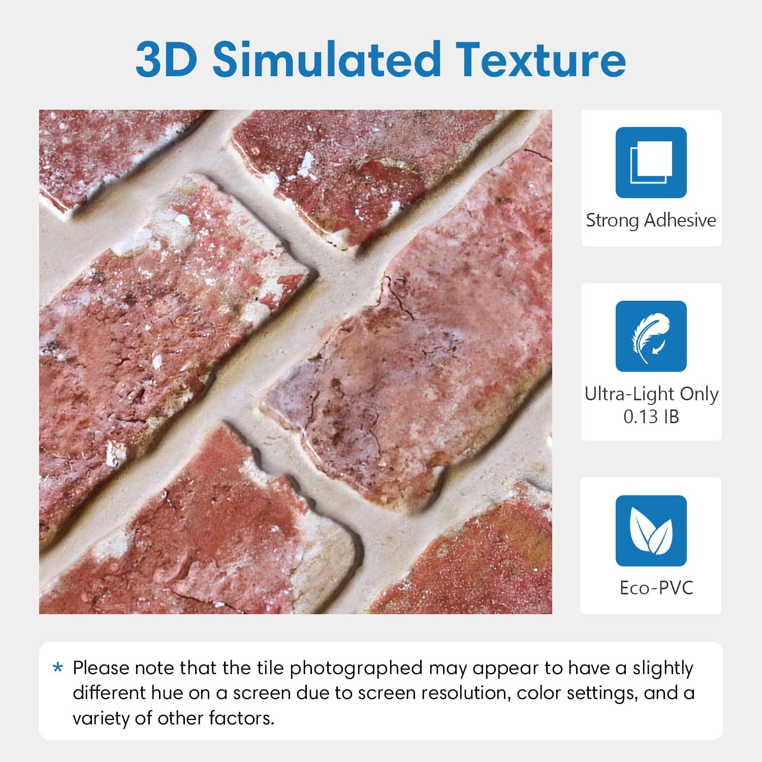 COMSTICKC 3D Red Brick Peel & Stick Wall Panel, 10-Pcs 11.8"x11.8" Tile