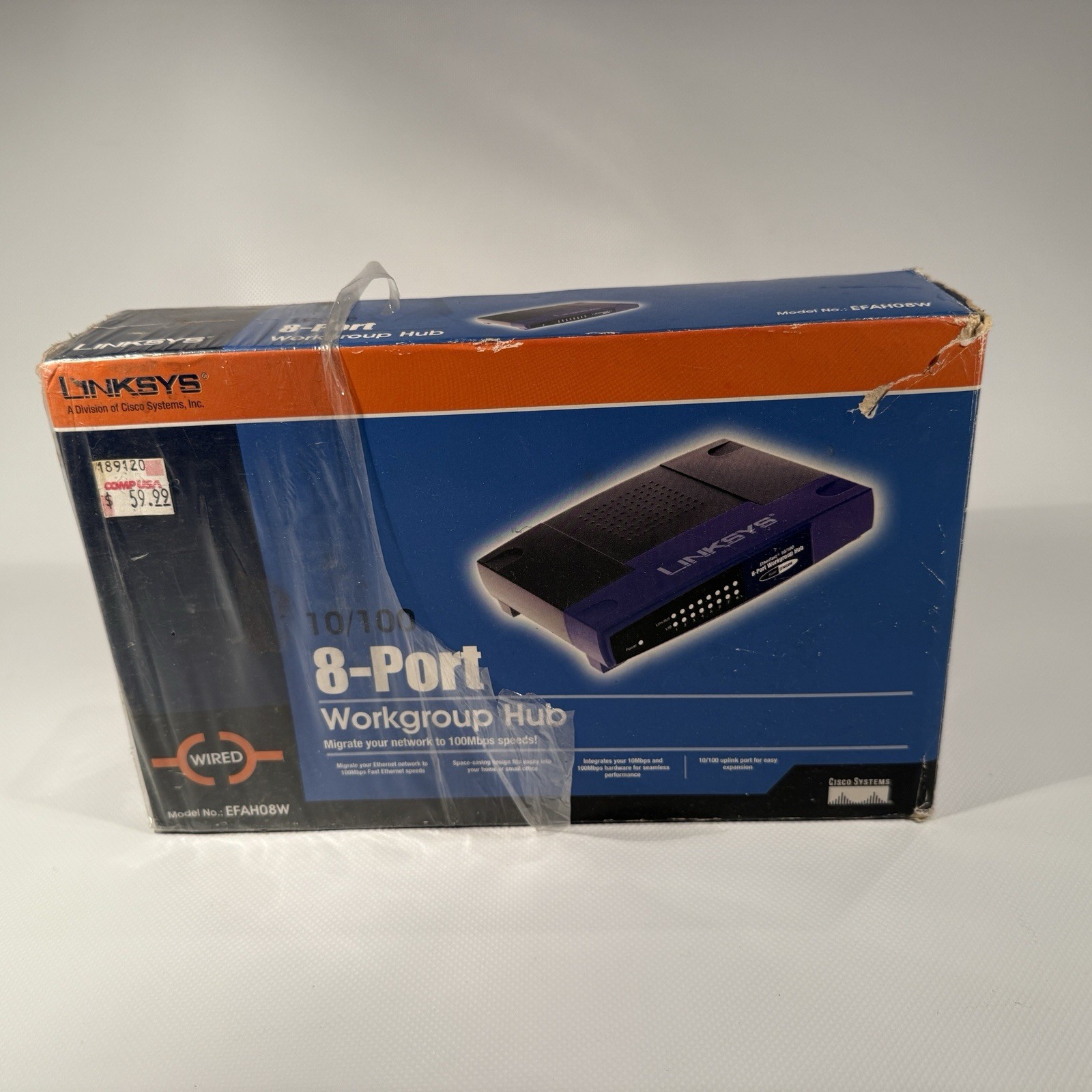 LINKSYS 8 PORT WORK GROUP Ethernet HUB 10/100 - EFAH08W version 3 w/box & guide.