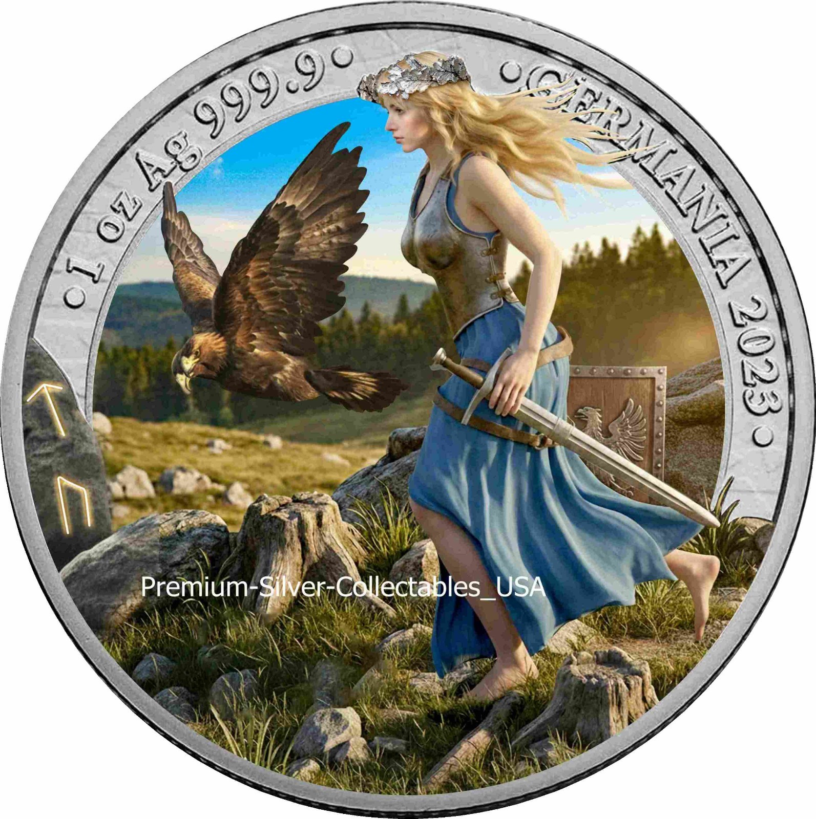 2023 Germania "Lady Germania" 1 Ounce .9999 Pure Silver Colorized Coin!