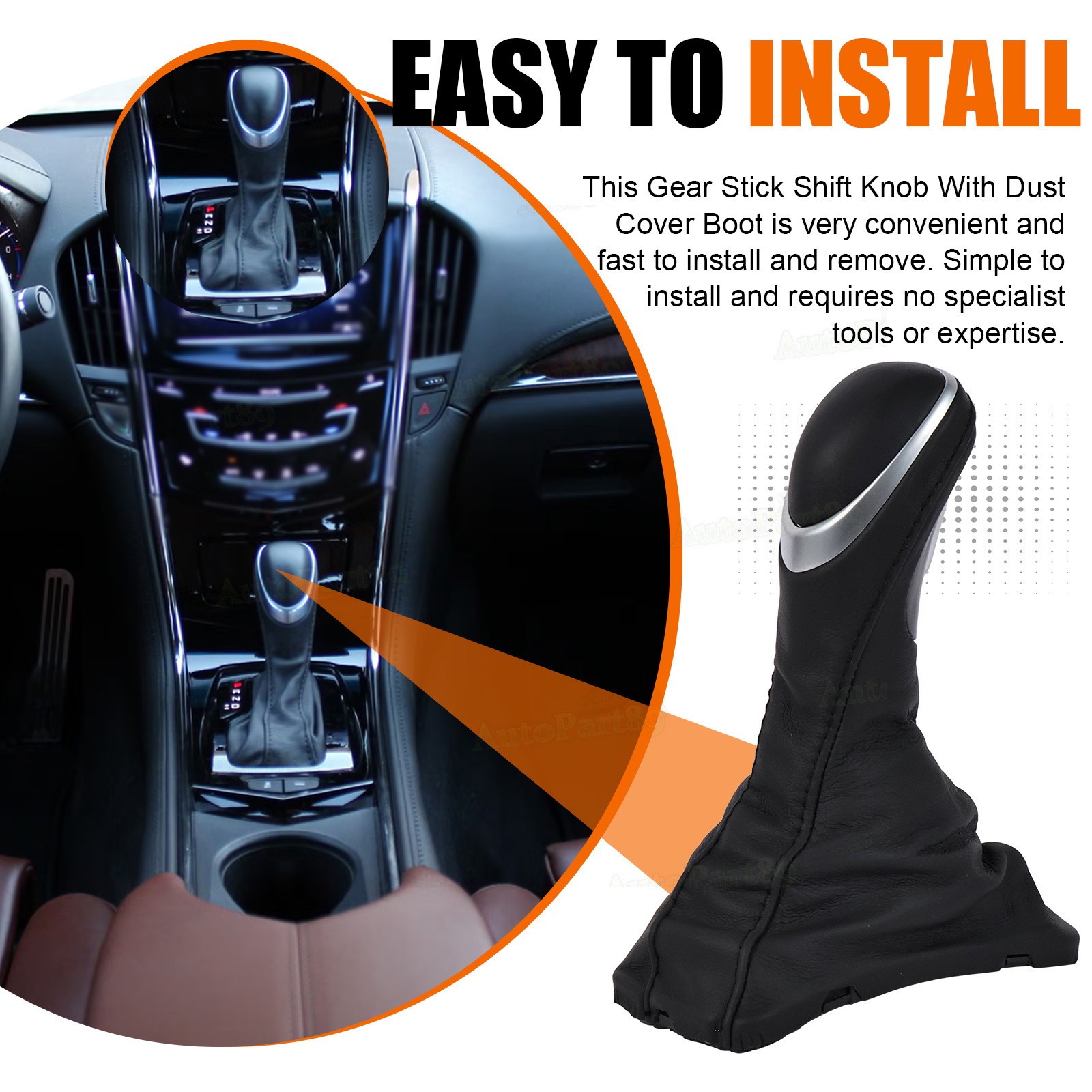For 2013-2019 CADILLAC ATS Black Automatic Car Gear Shift Lever Knob W/ Boot