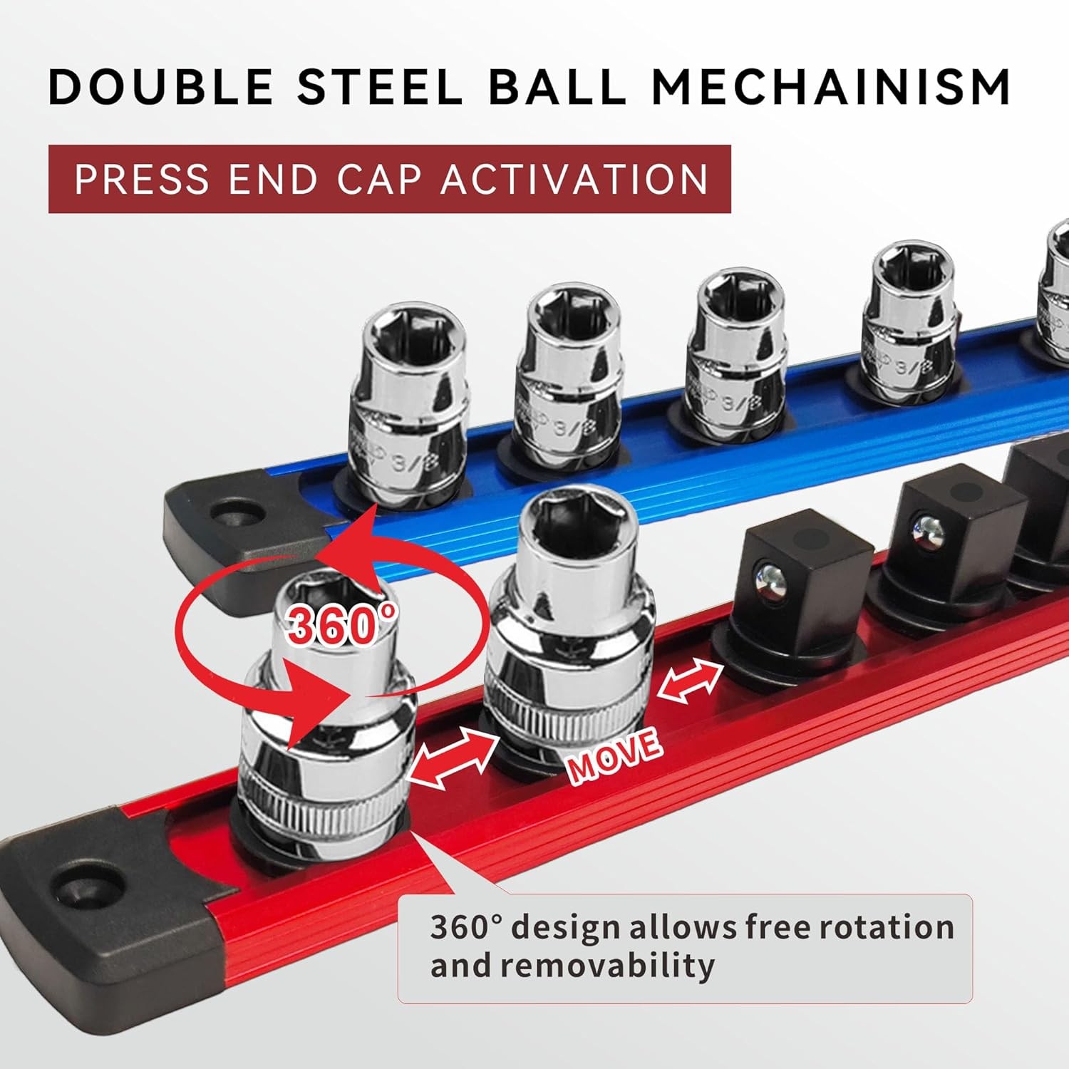 Magnetic Socket Holder Organizer Set - 9-Piece Detachable Trays for 1/4", 3/8",