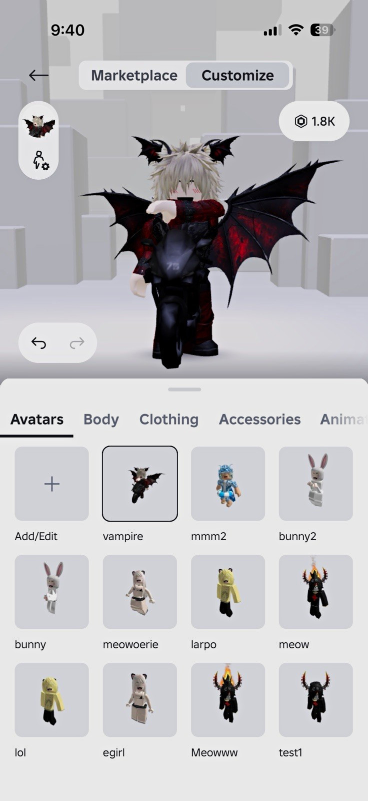 Roblox Avatars Game Item/Asset Vampire MMM2 Bunny Meow Egirl ID 1.8K