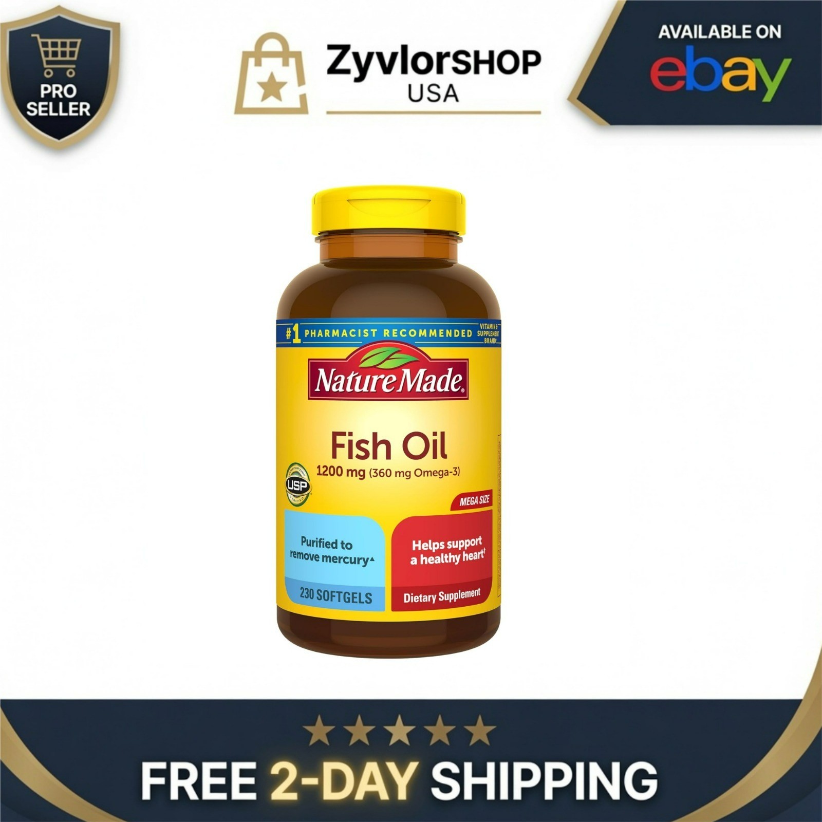 Nature Made Fish Oil Omega 3 Supplements 1200 mg Softgels 230 Count