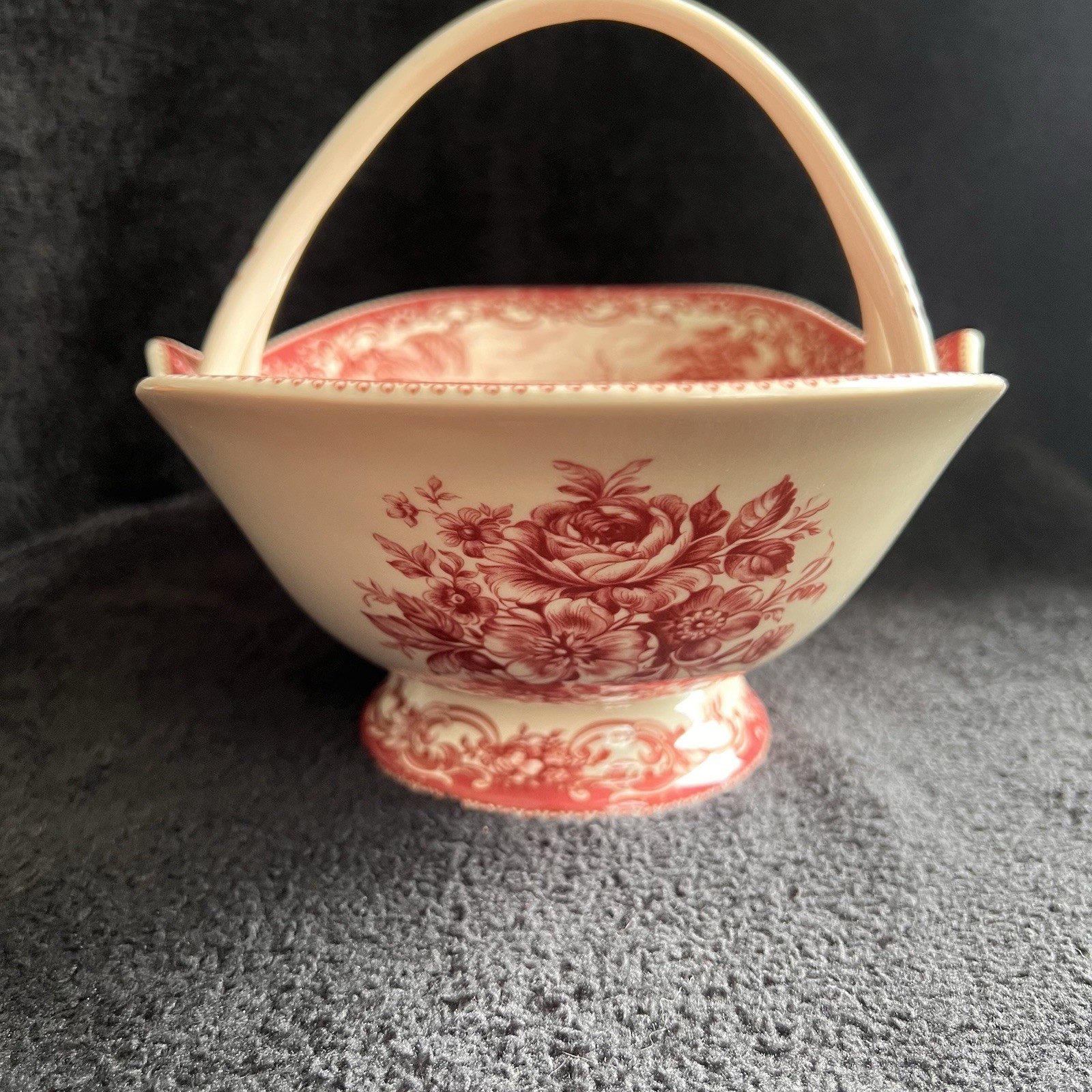 Burton and Burton 2005 "Red Folie" Porcelain Decorative Basket/Candy Dish