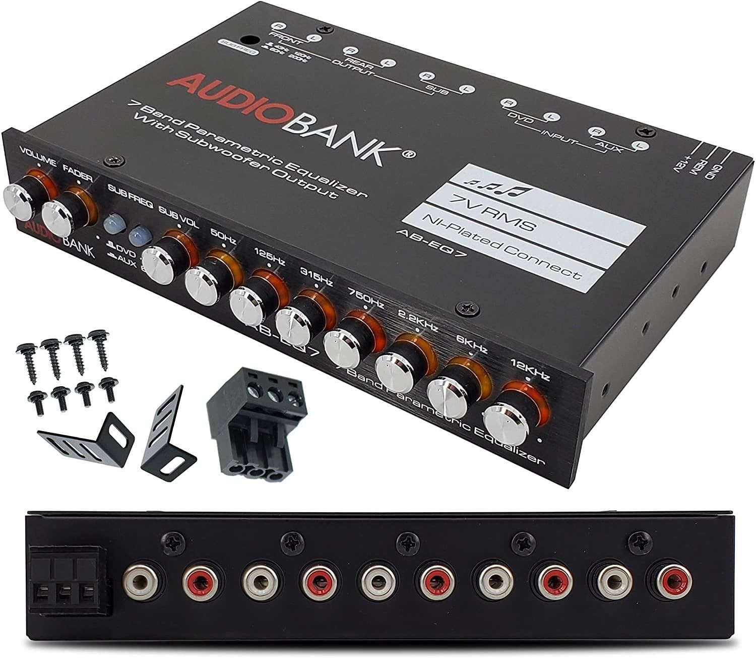 EQ7 1/2 Din 7 Band Car Audio Equalizer EQ w/Front, Rear/Frequency /3 +