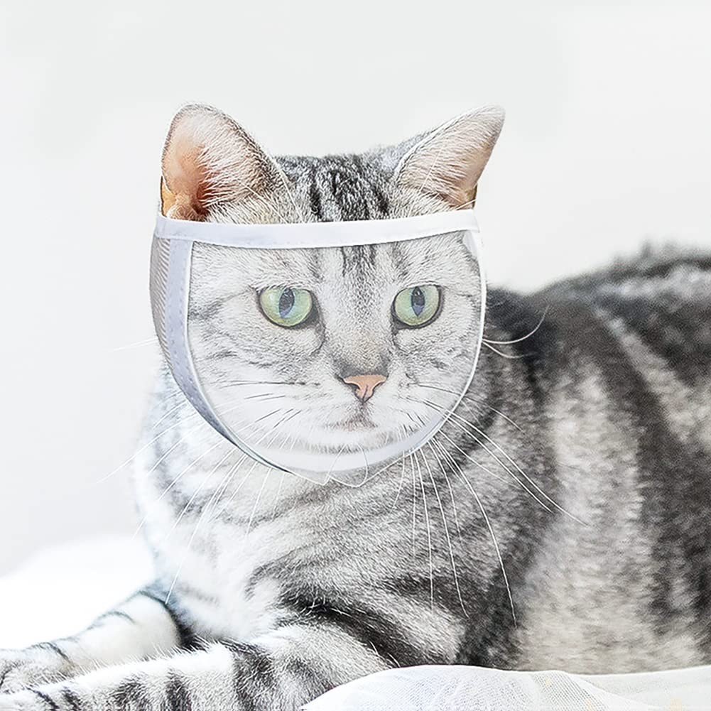Cat Muzzle for Grooming, Transparent Mouth S (10inch), white