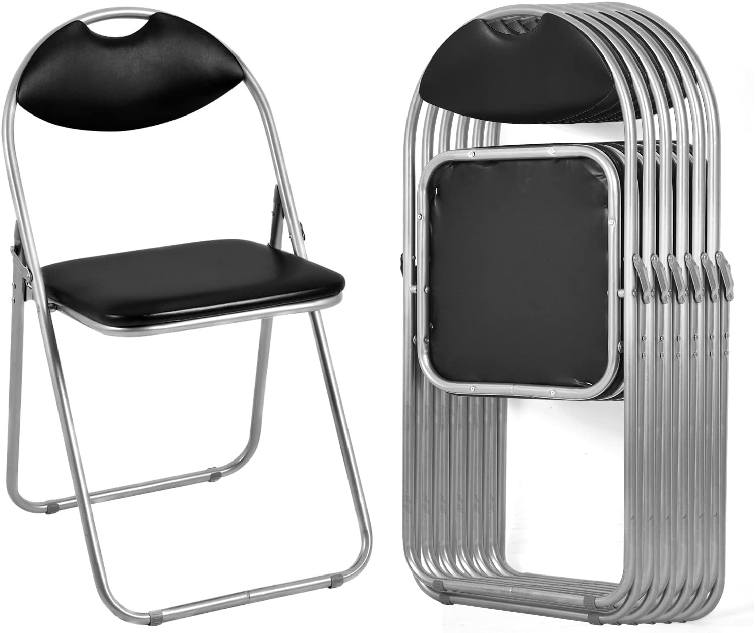 6-Pack Folding Chairs Set - Waiting Room Chairs with Padded Seats and Carrying H