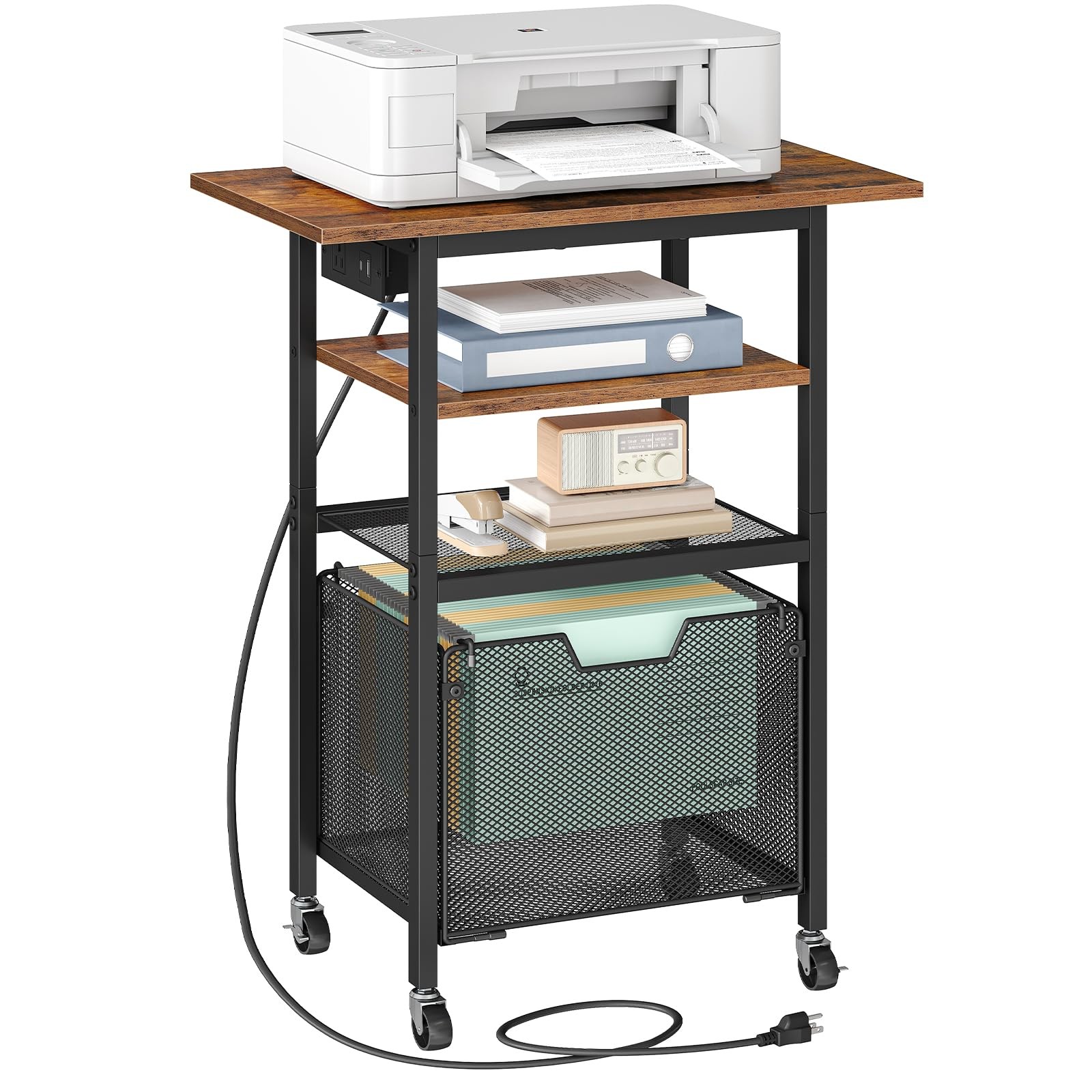 Printer Stand, Mobile File Cabinet, Letter Rolling File Cart, Printer Cart wi...