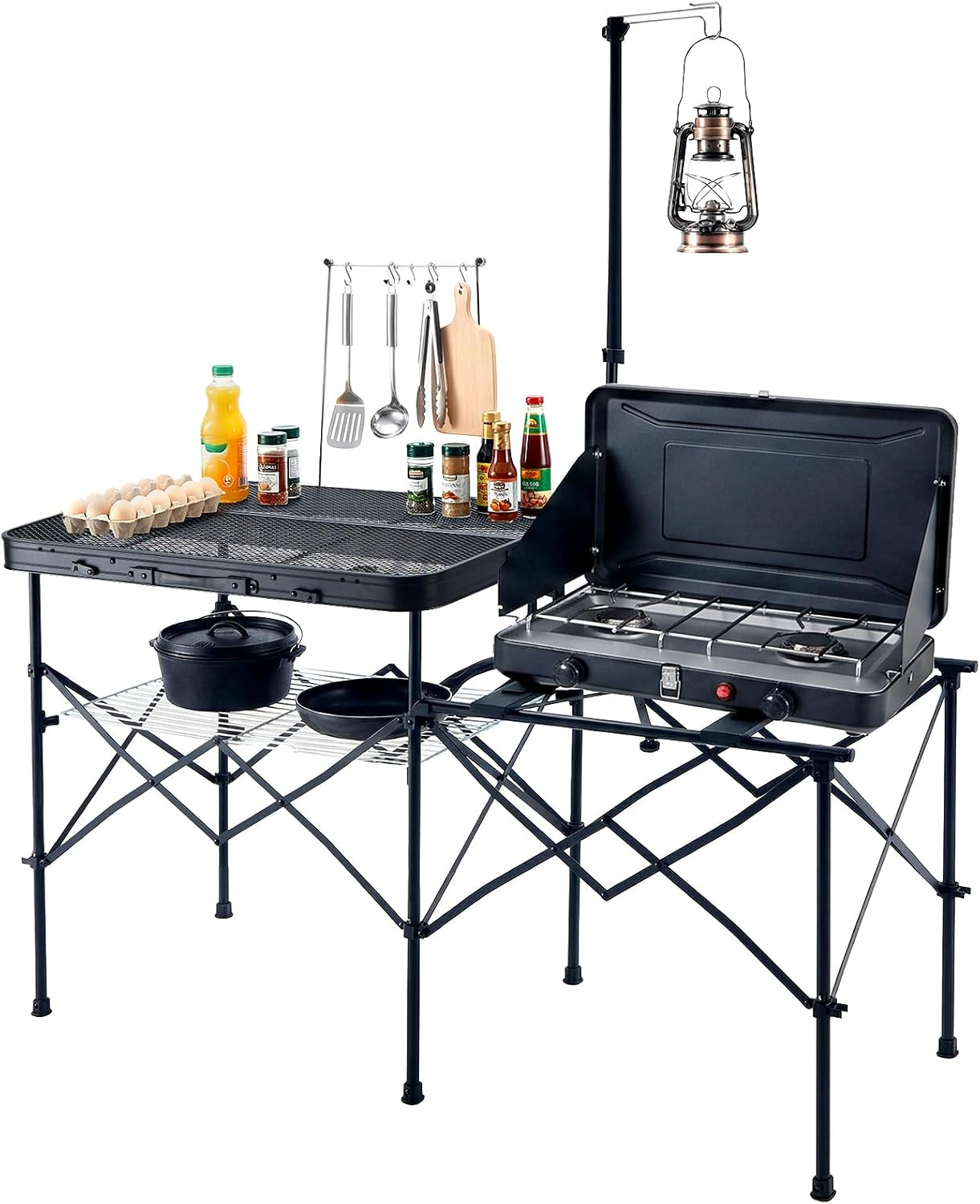 Portable Camping Kitchen Station, Folding Outdoor Grill Table | 110Lbs Capacity