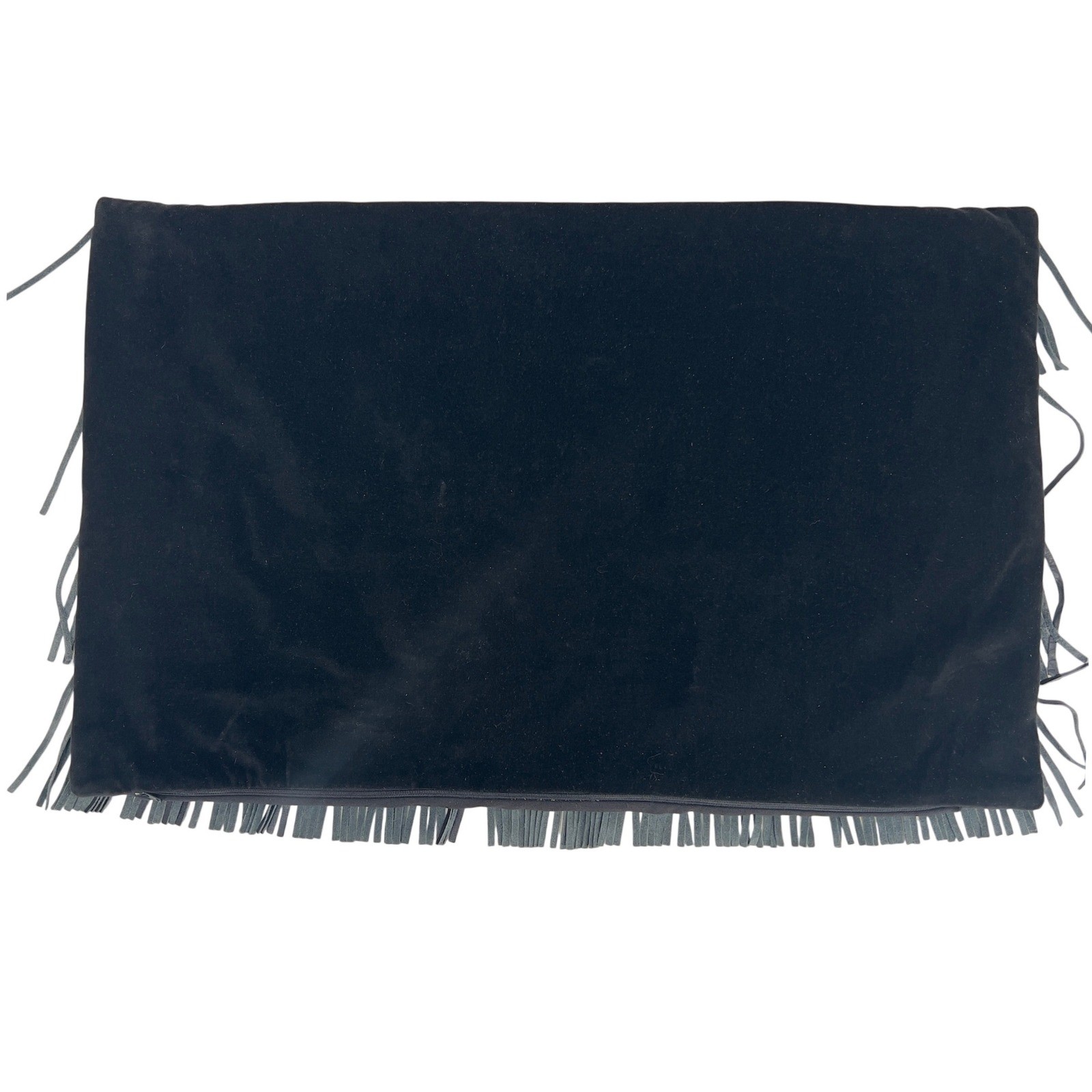 Z Gallerie Lumbar Pillow Cover Black Leather Tiered Fringe 26x16 Boho Glam Decor