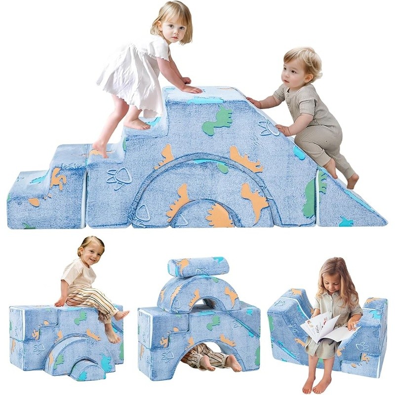 Convertible Kids Couch W/ Slide & Climbing Stairs Soft Foam Play Furniture New