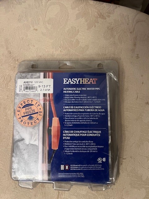 New Easy Heat 12 Foot Water Pipe Freeze Protection Heating Cable AHB112