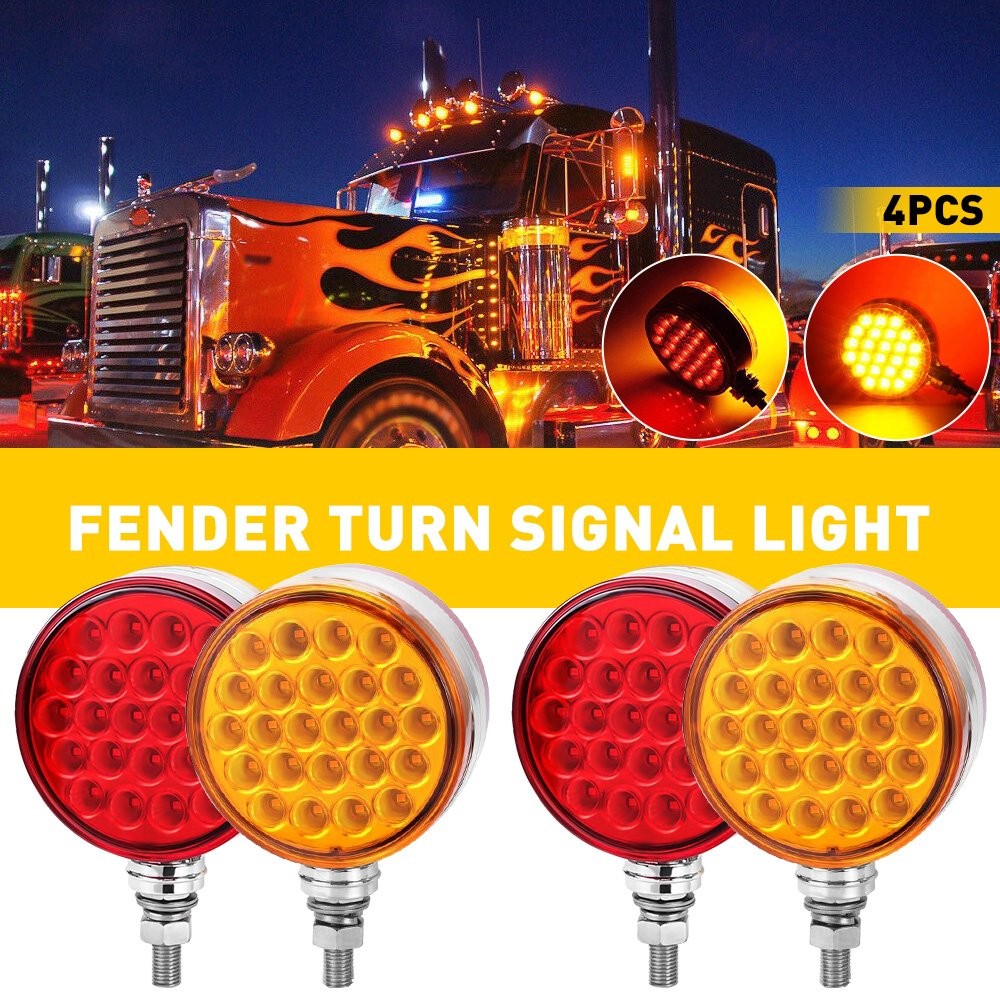4X LED Double Face Turn Fender Signal Brake Light Stop Light For Truck Trailer