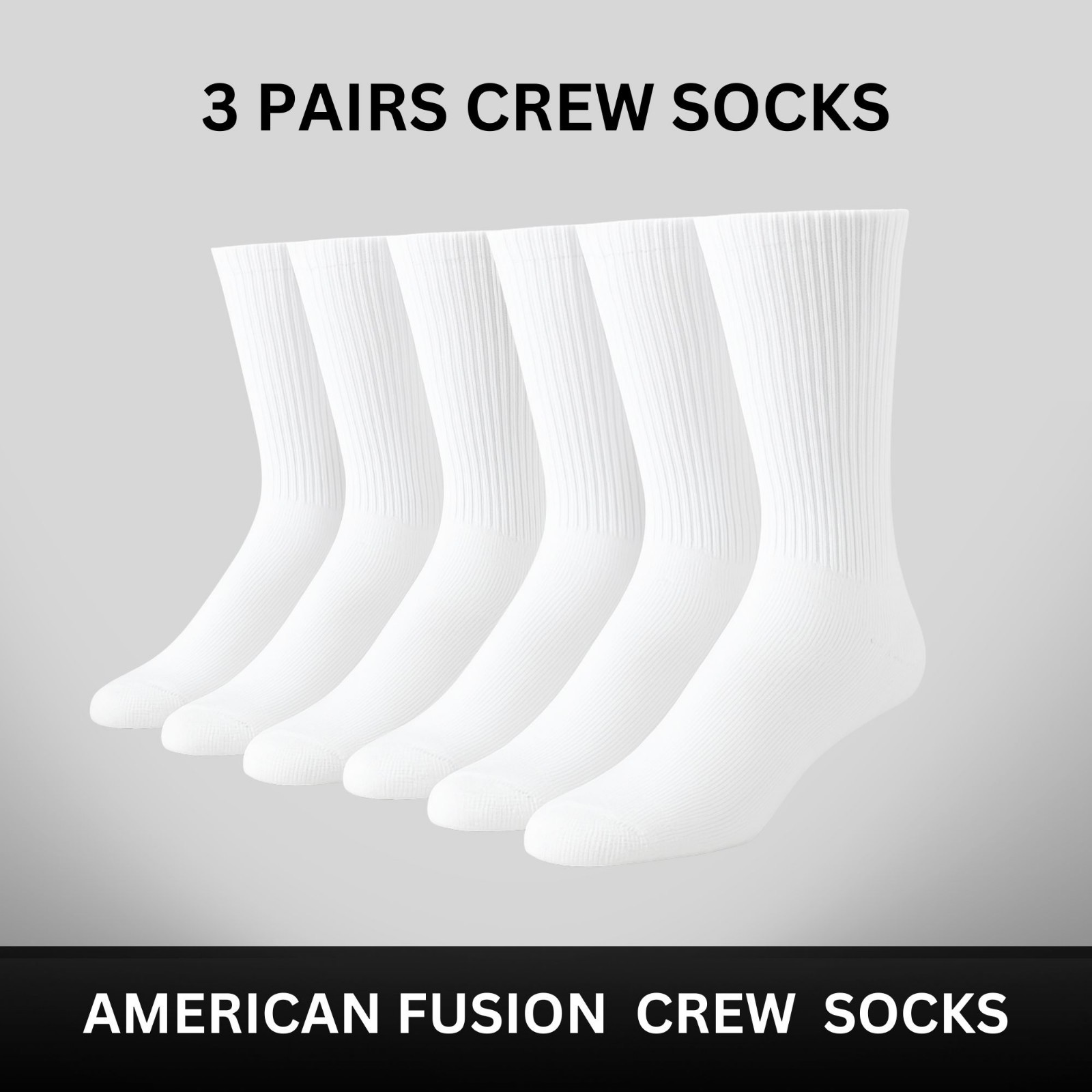 100% Cotton crew socks Pack of 3-12