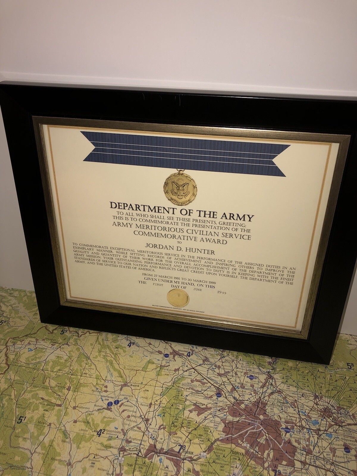 ARMY MERITORIOUS CIVILIAN SERVICE COMMEMORATIVE AWARD CERTIFICATE ~ Type-1