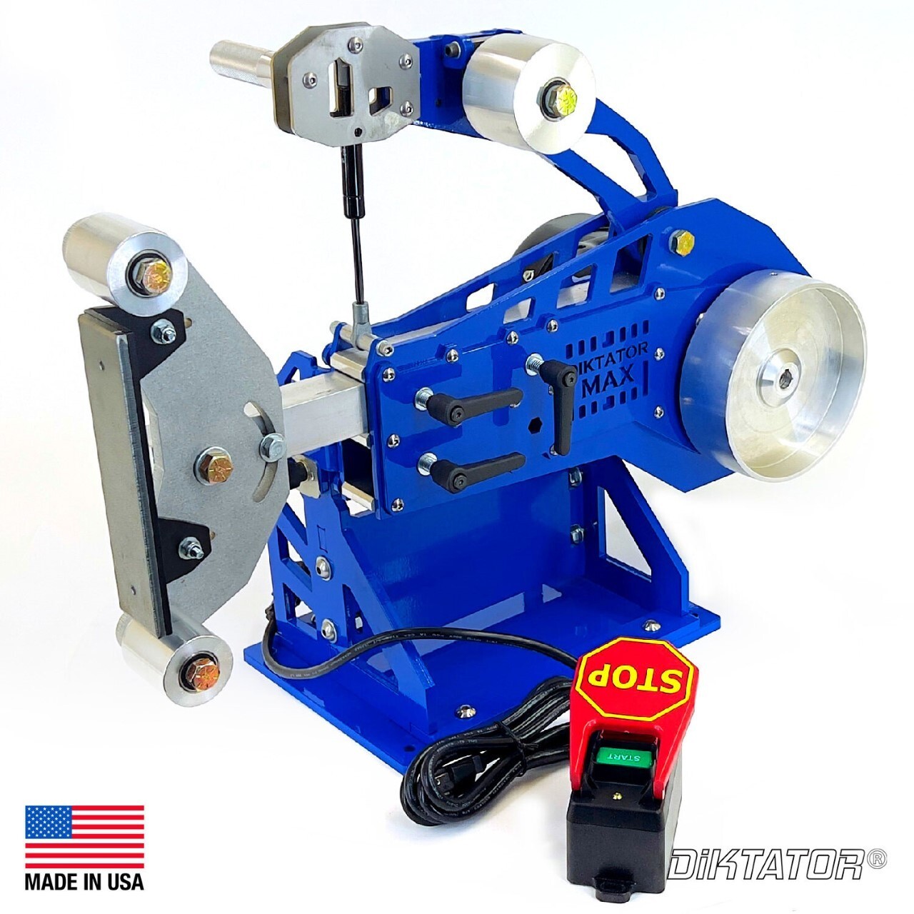 2x72 DIKTATOR MAX tilting belt grinder with 1.5hp motor, switch & 7" drive wheel